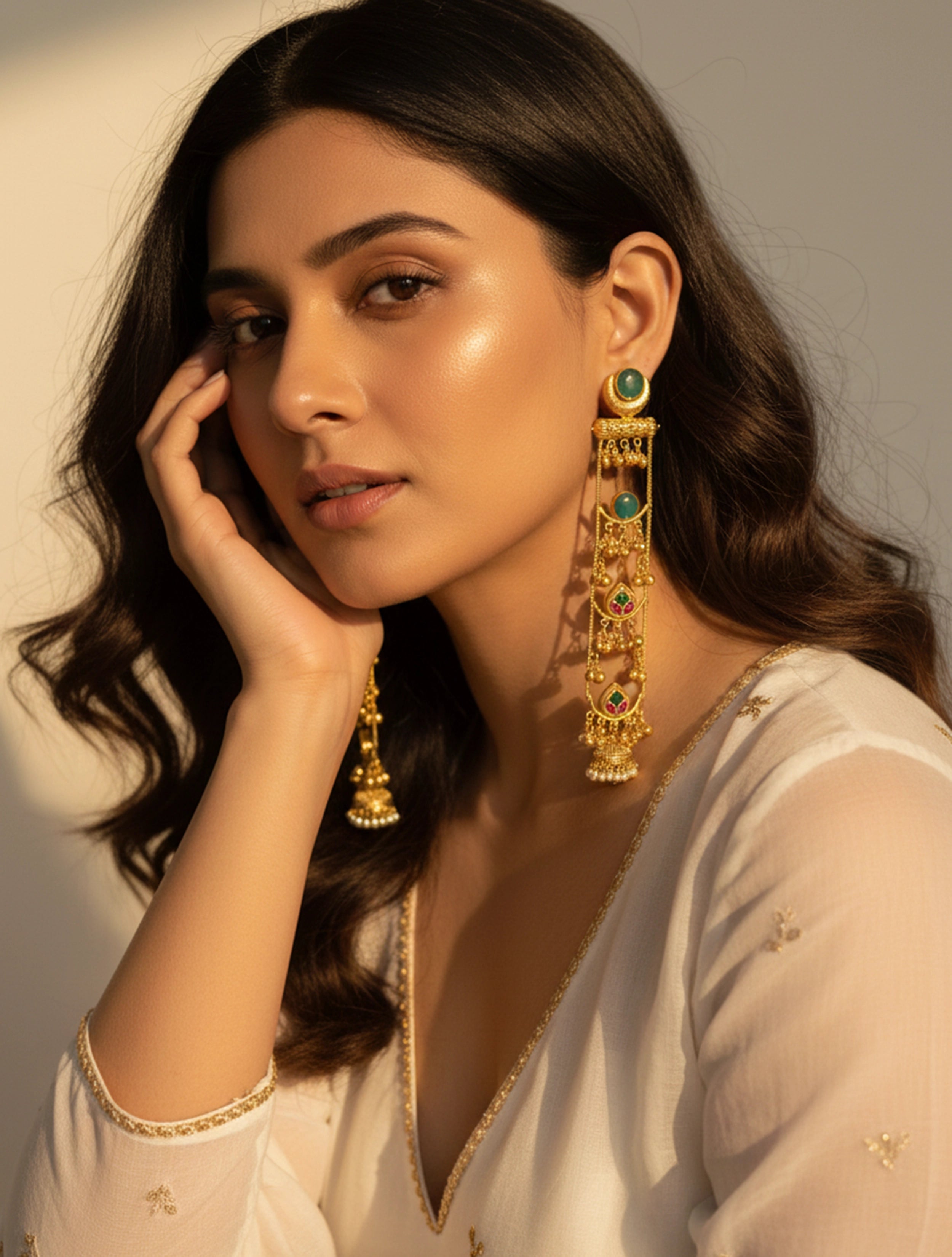 trueBrowns Kashmiri Blue Statement Kundan Drop Earrings