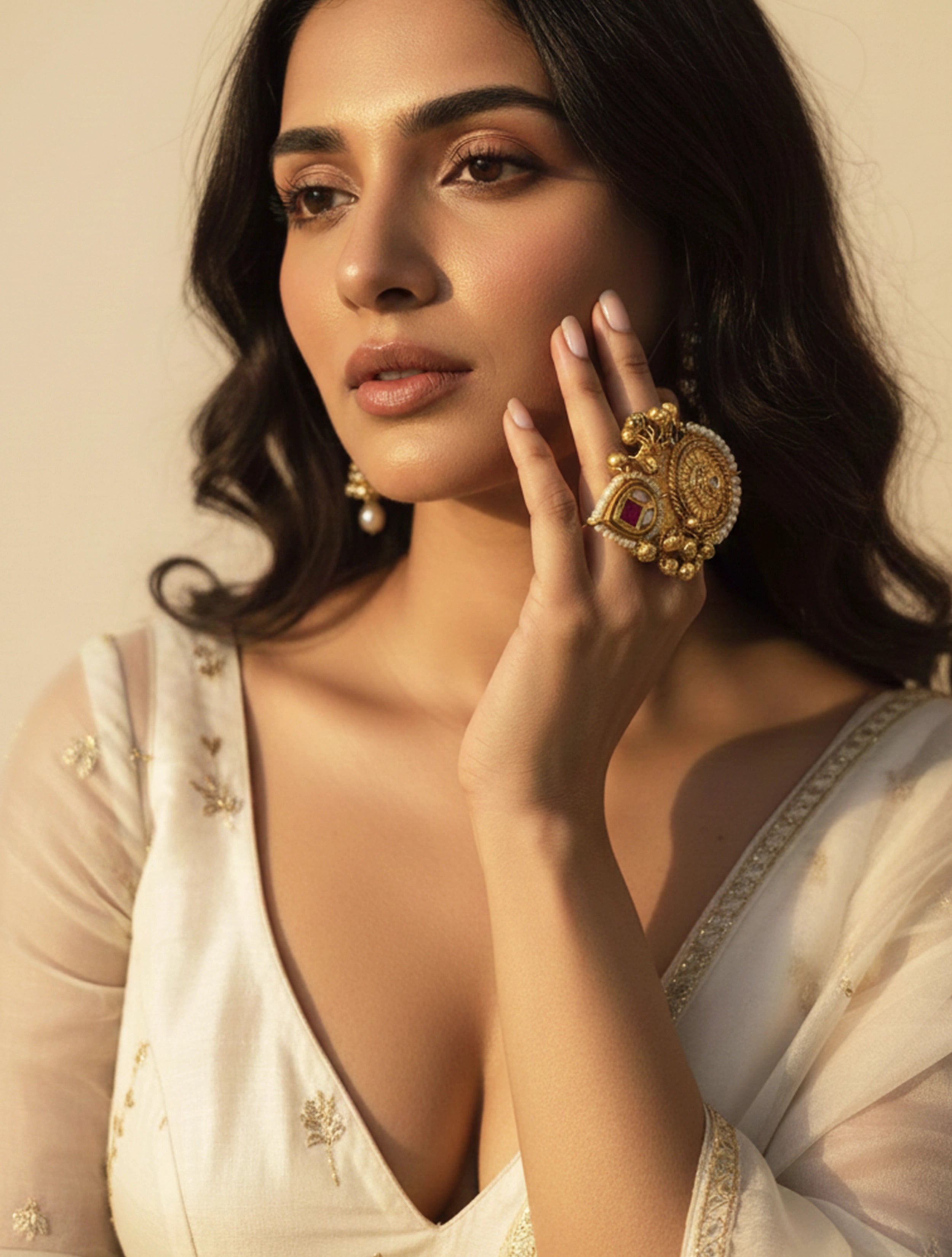 trueBrowns Golden Maroon Stone Ring