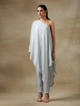 Grey Bandhani Printed Silk One-Shoulder Kurta Pant Set