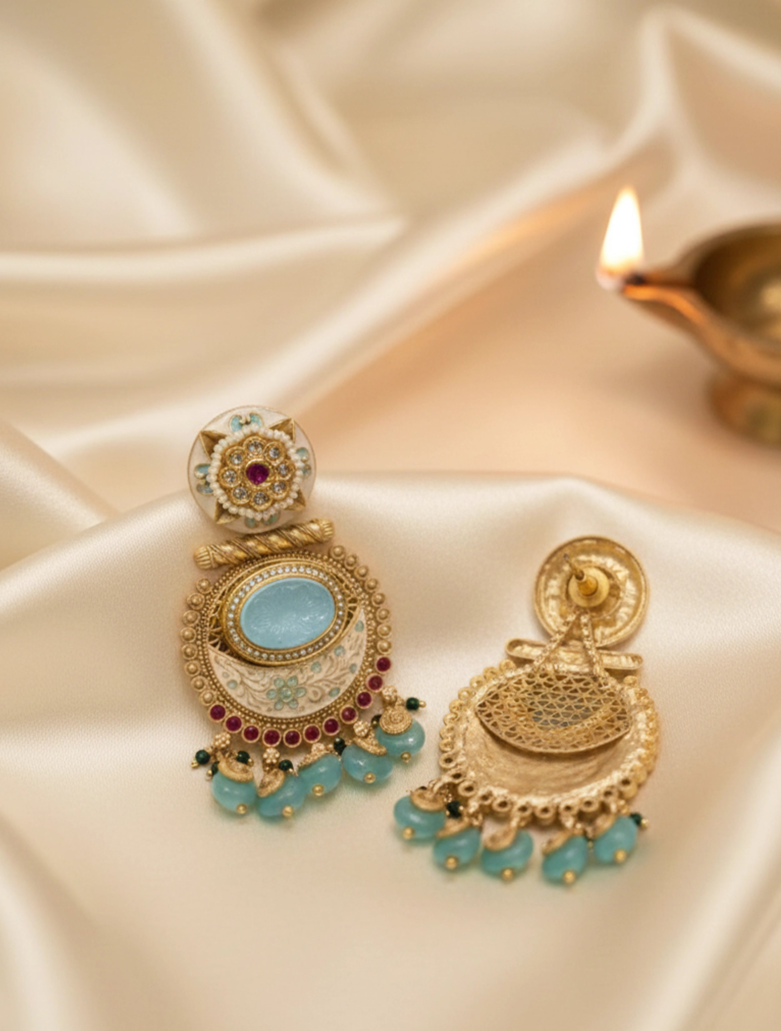 trueBrowns Blue Golden Earrings