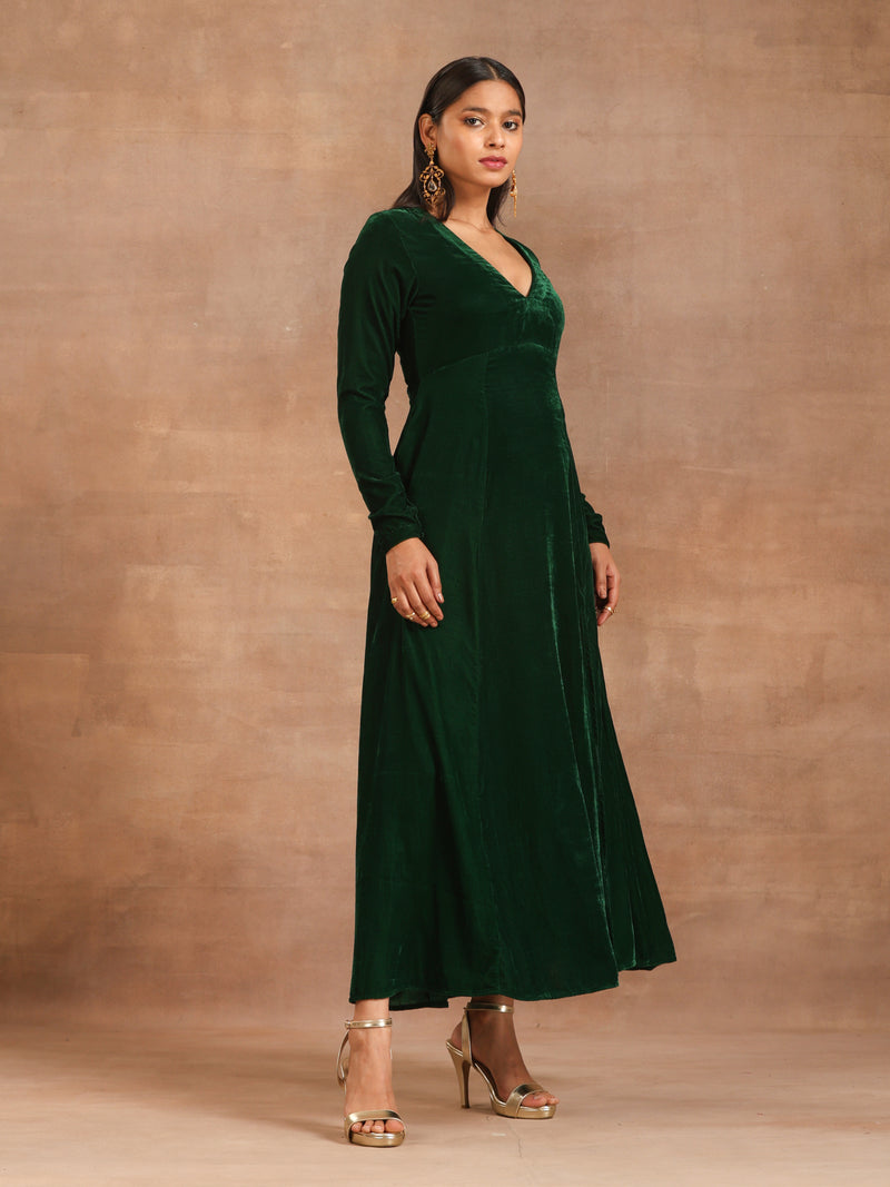 trueBrowns Green Velvet Dress