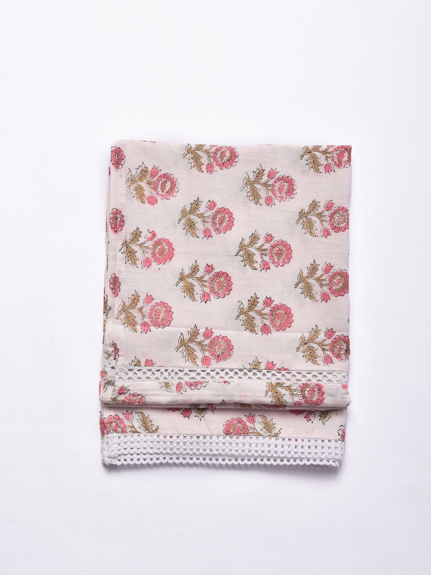 Pink Buta On White Print Cotton Stole