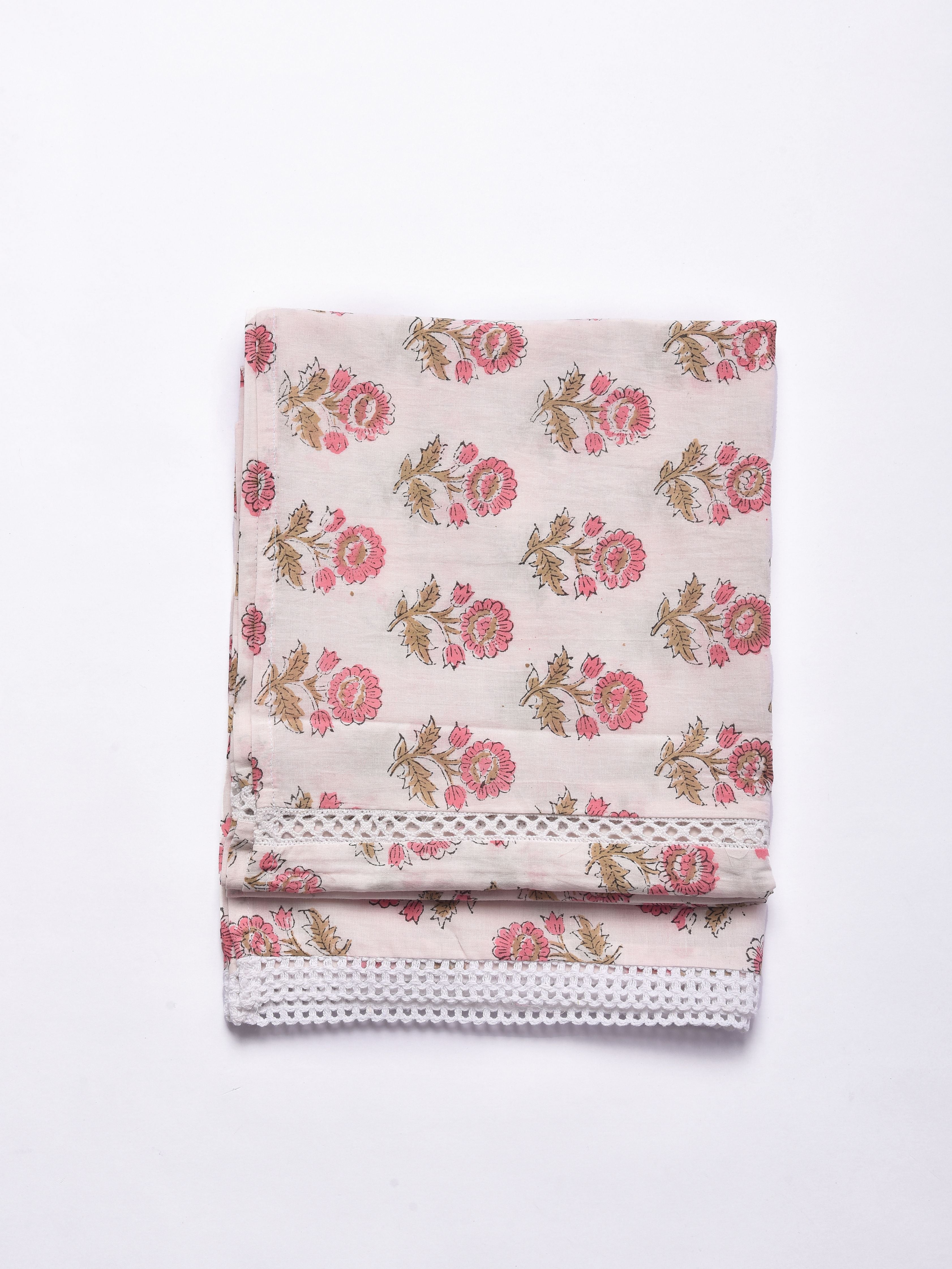 Pink Buta On White Print Cotton Stole