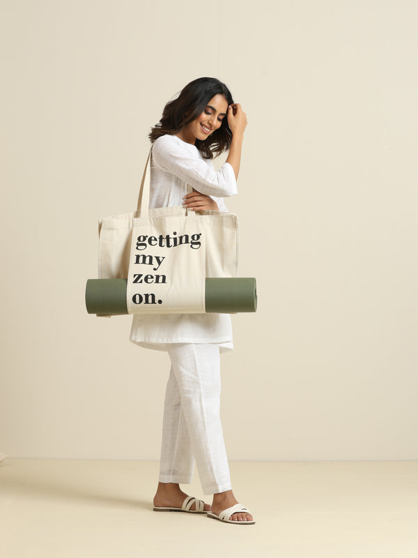 trueBrowns Off White Tote Yoga Bag