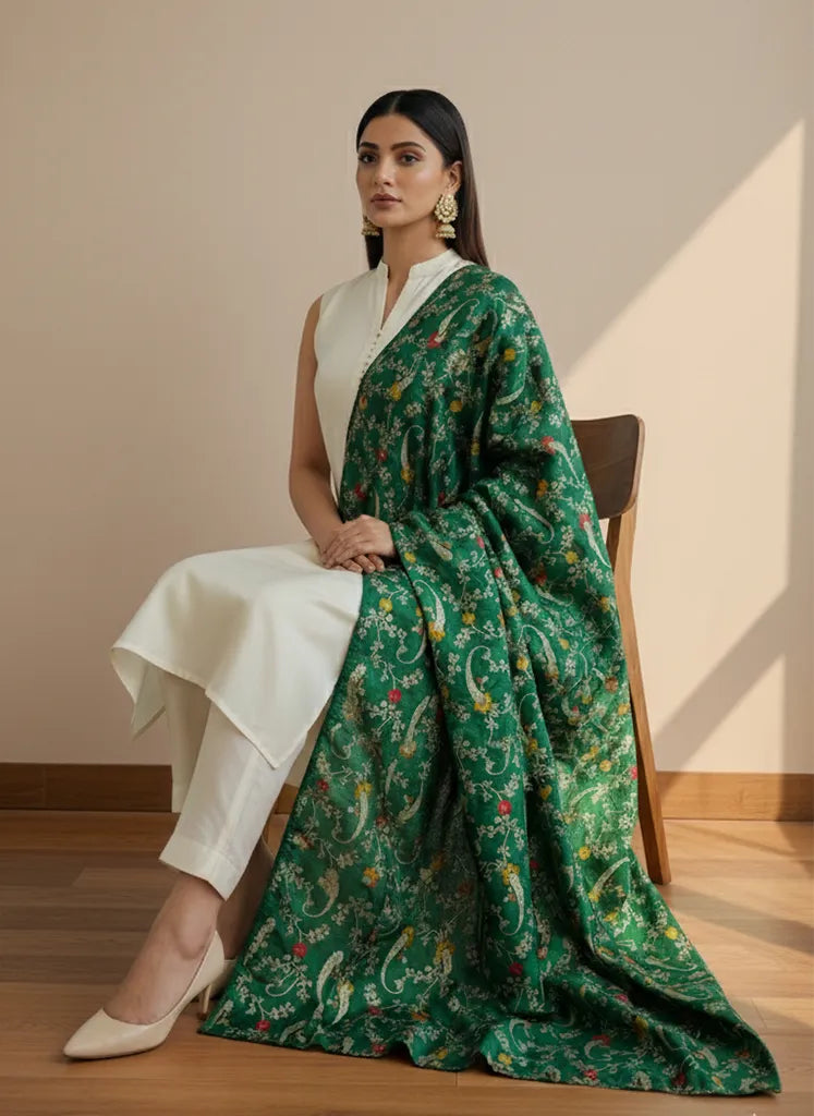 trueBrowns Green Paisley Brocade Dupatta