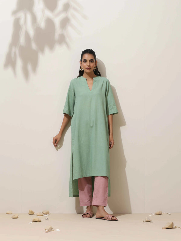 trueBrowns Mint Green Cotton Kurta Pant Set