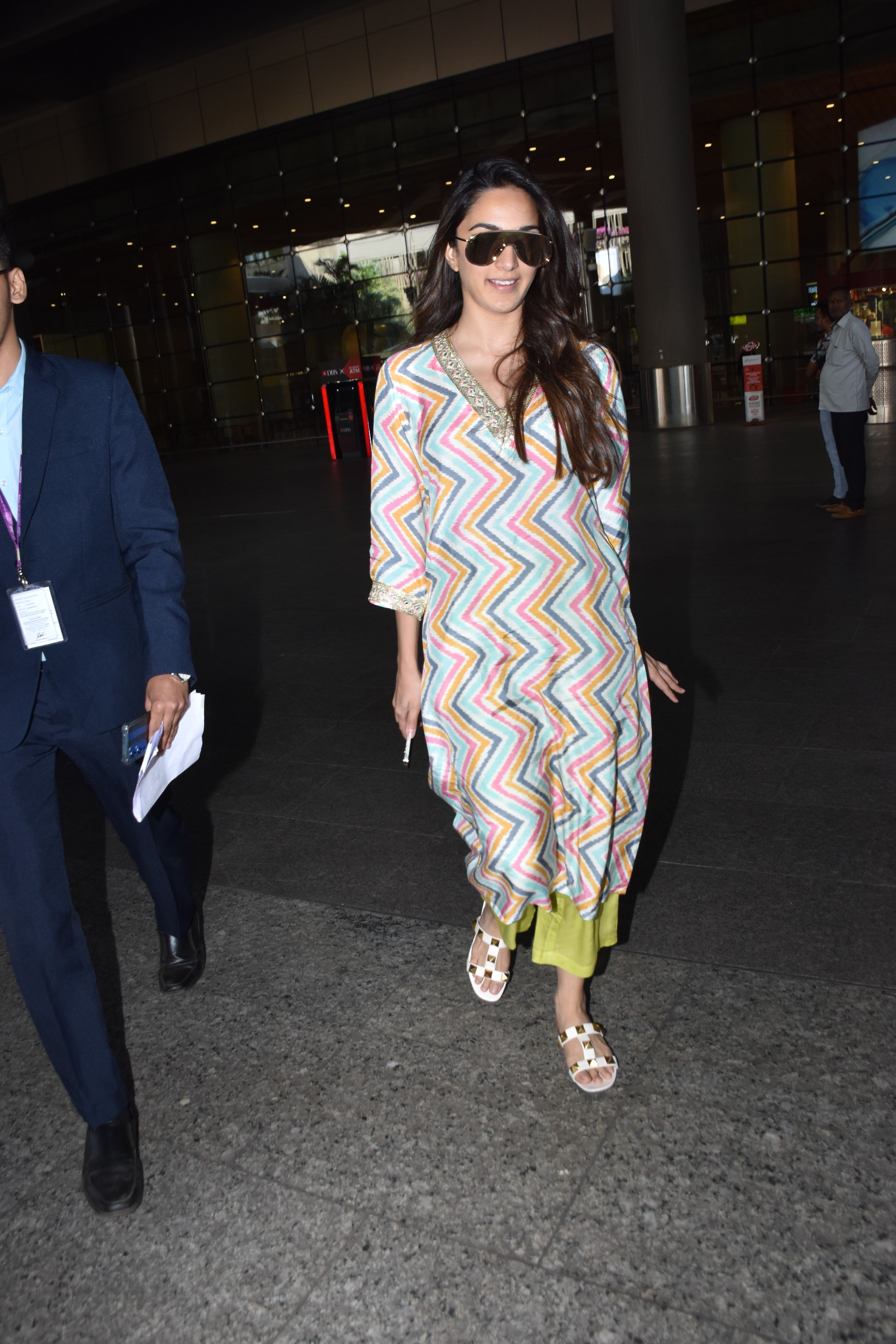 Multicolour Lehariya Printed Silk Kurta Pant Set