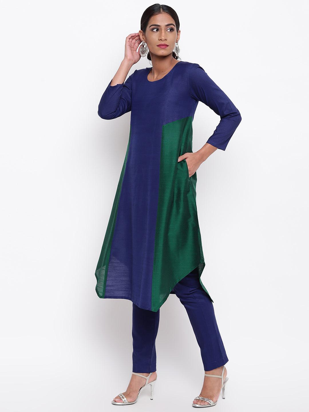 Silk Blend Panelled Kurta-Pant - trueBrowns