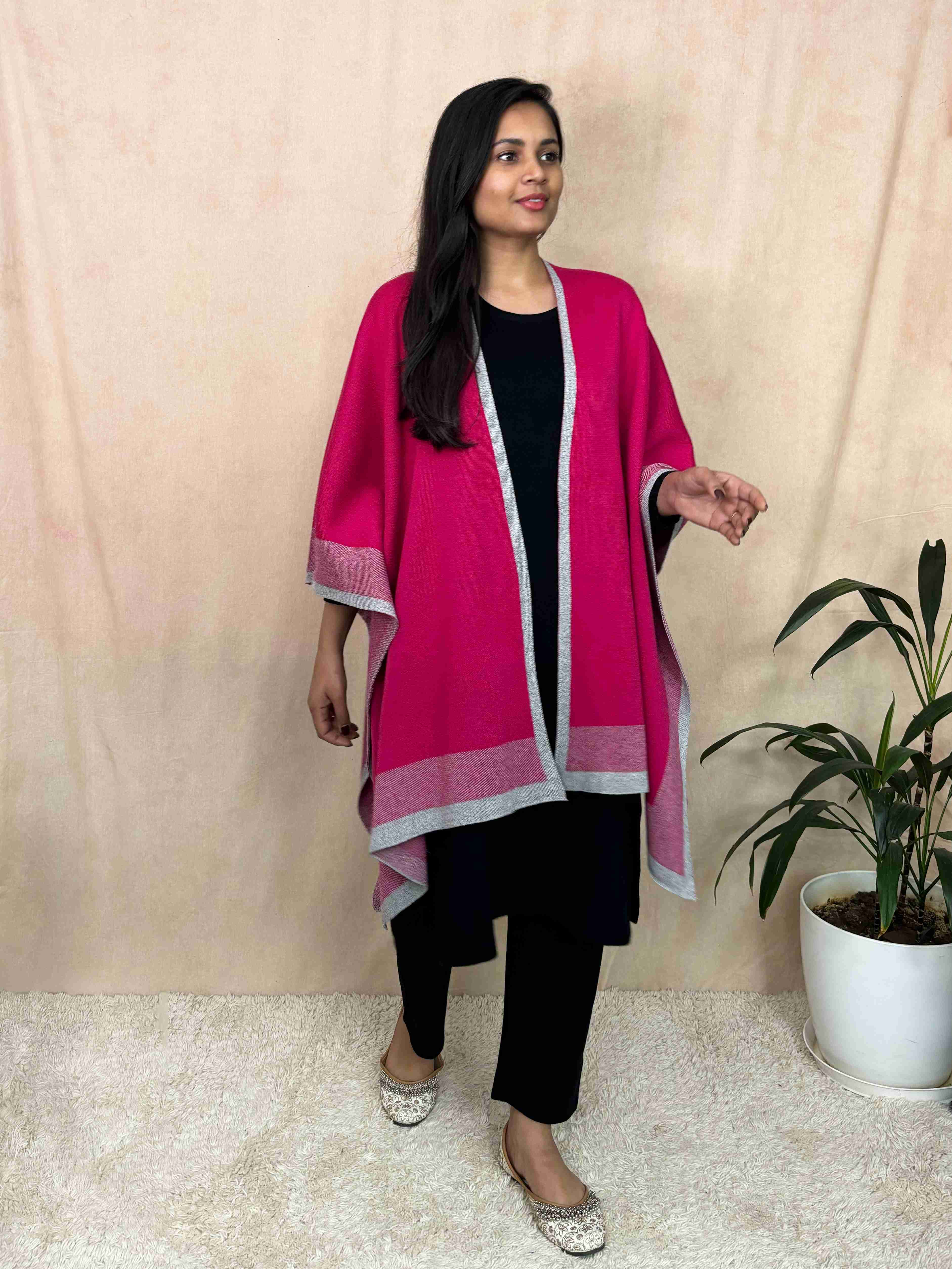 trueBrowns Pink Woollen Kaftan Cape