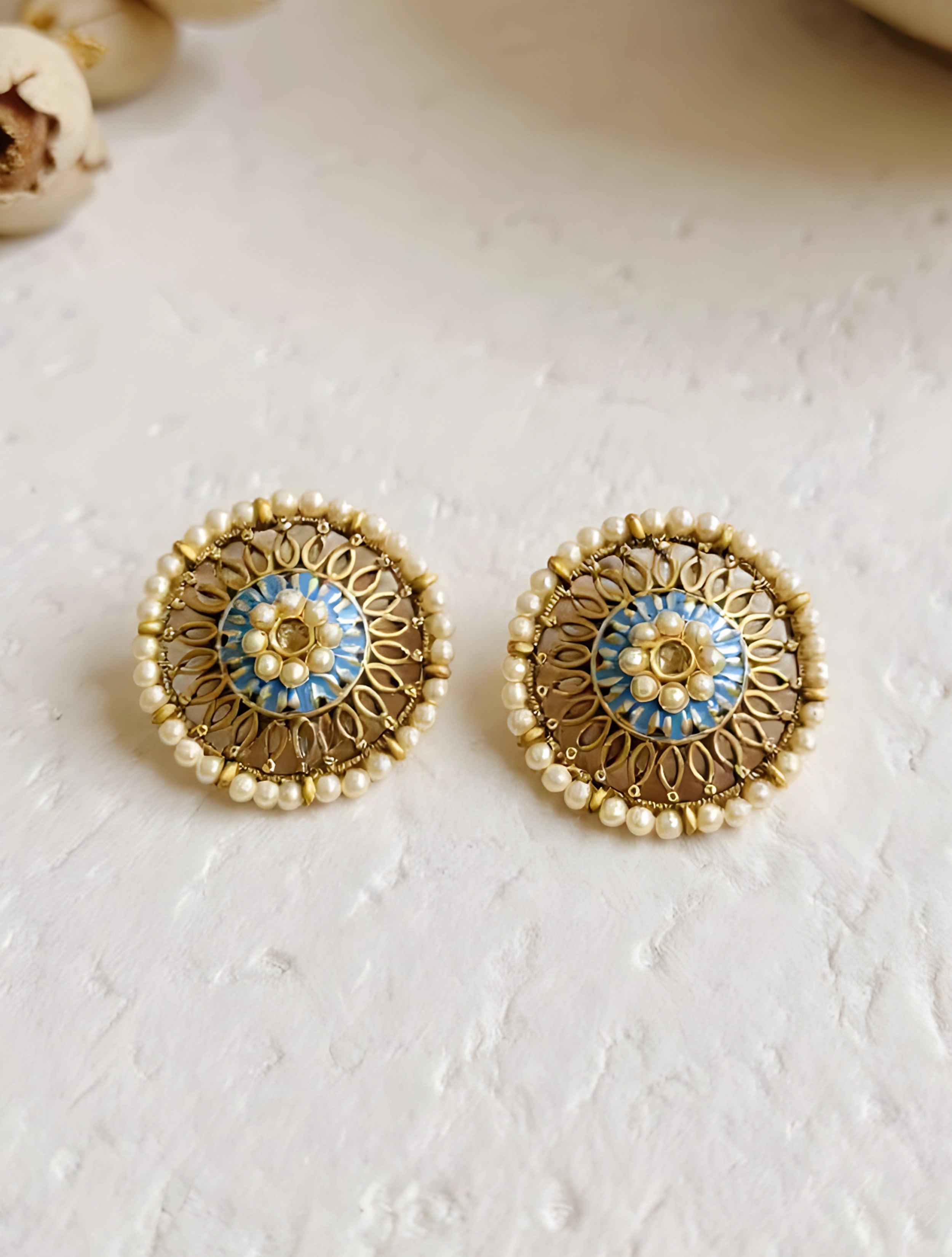 trueBrowns Blue Pearl Stud Earrings