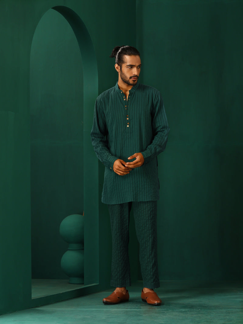 trueBrowns Men Turquoise Dobby Co-ord Set