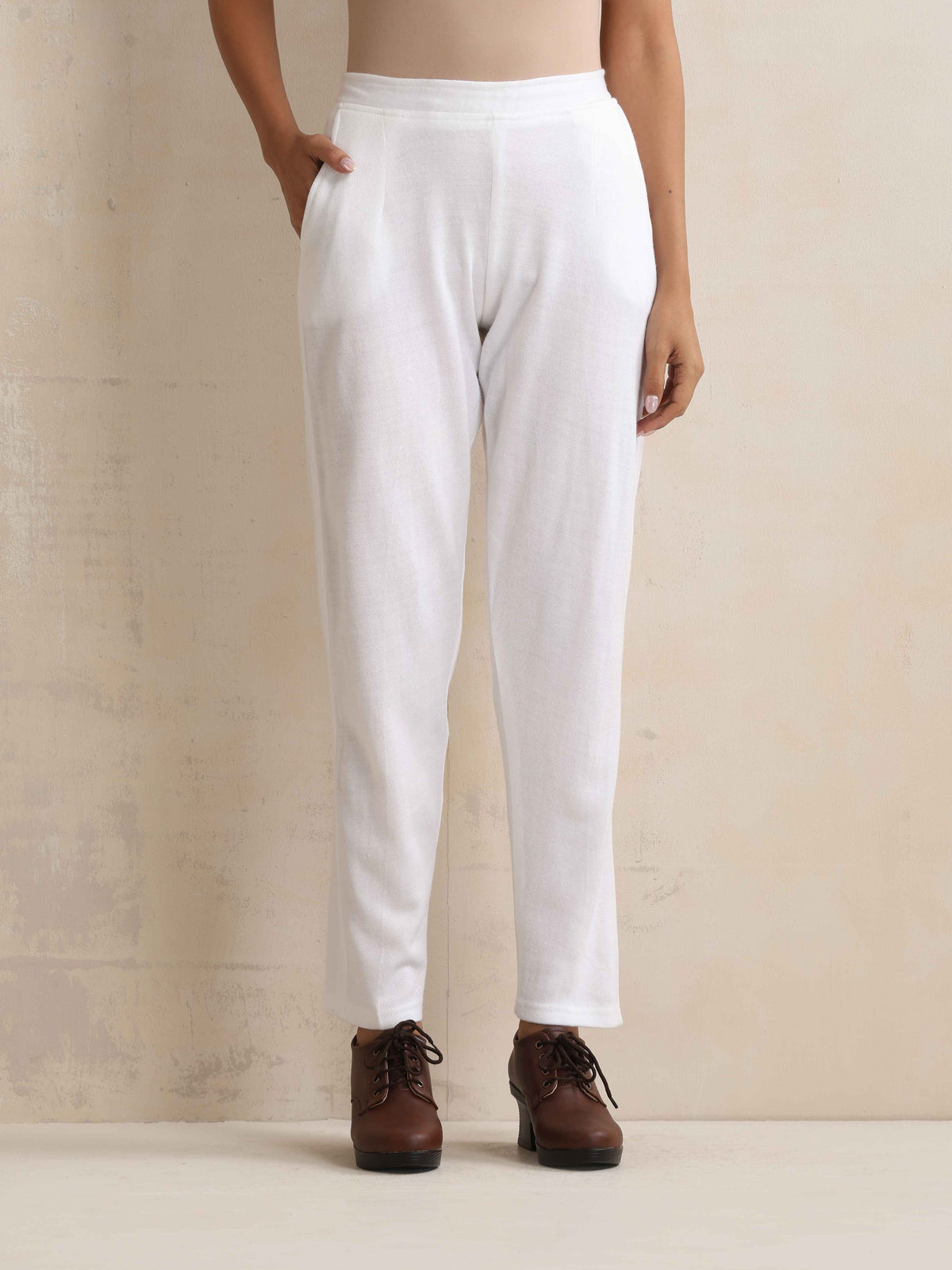 trueBrowns White Woollen Pants