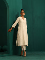 trueBrowns Ivory Embroidered Kurta with Embroidered Pants
