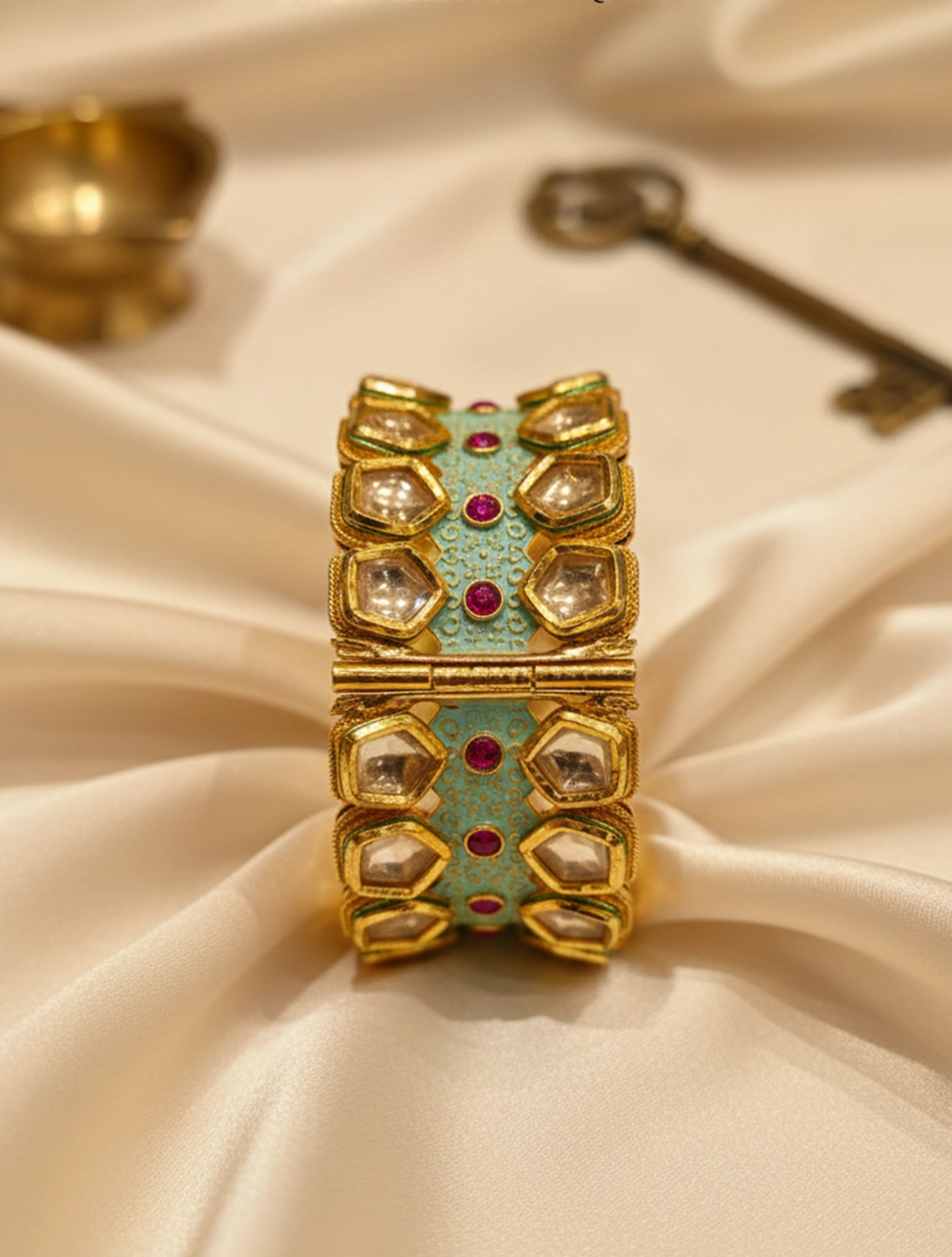 trueBrowns Mint Green Kundan Cuff