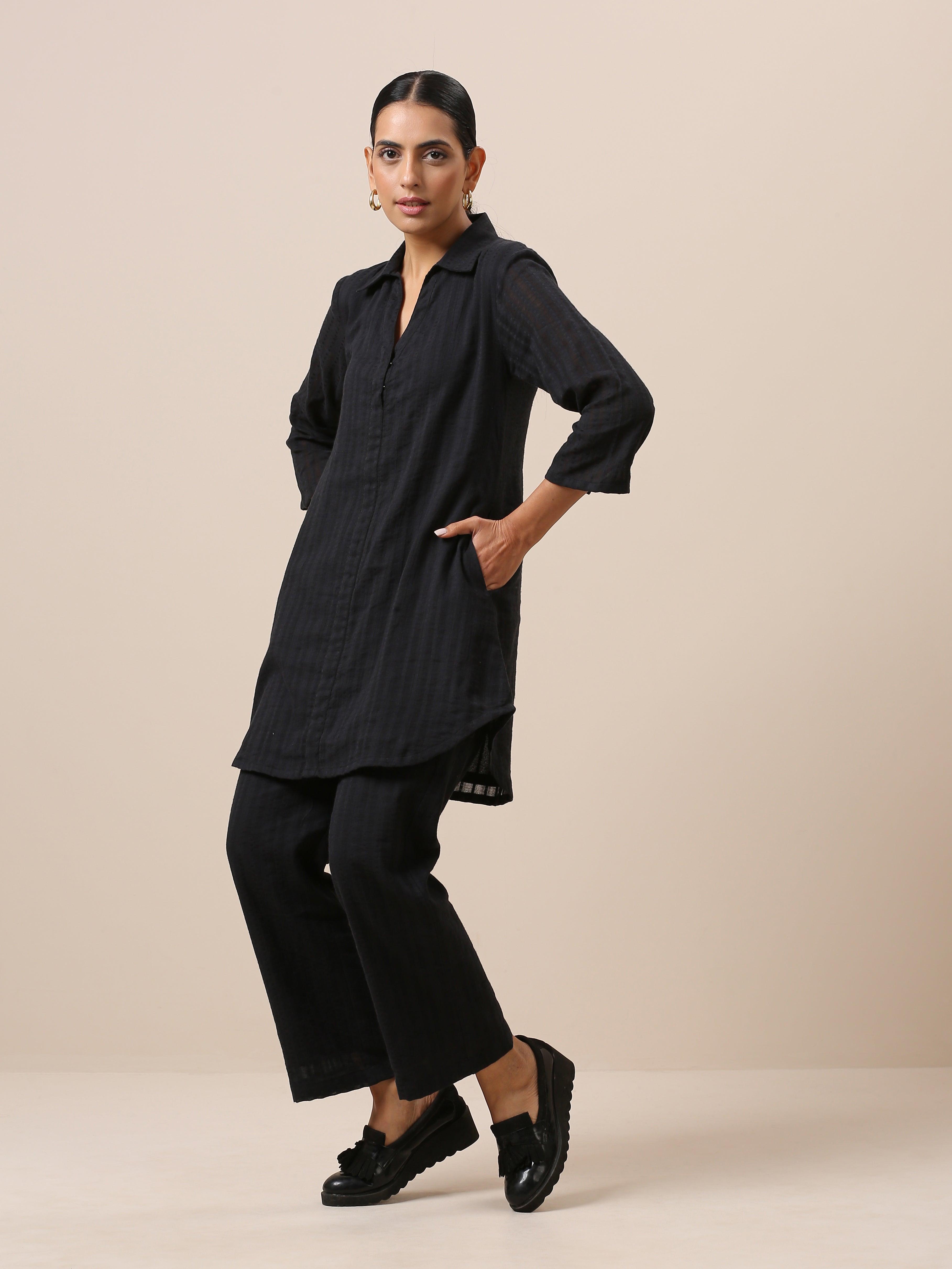Cotton Black Collar Short Co-Ord Set - trueBrowns