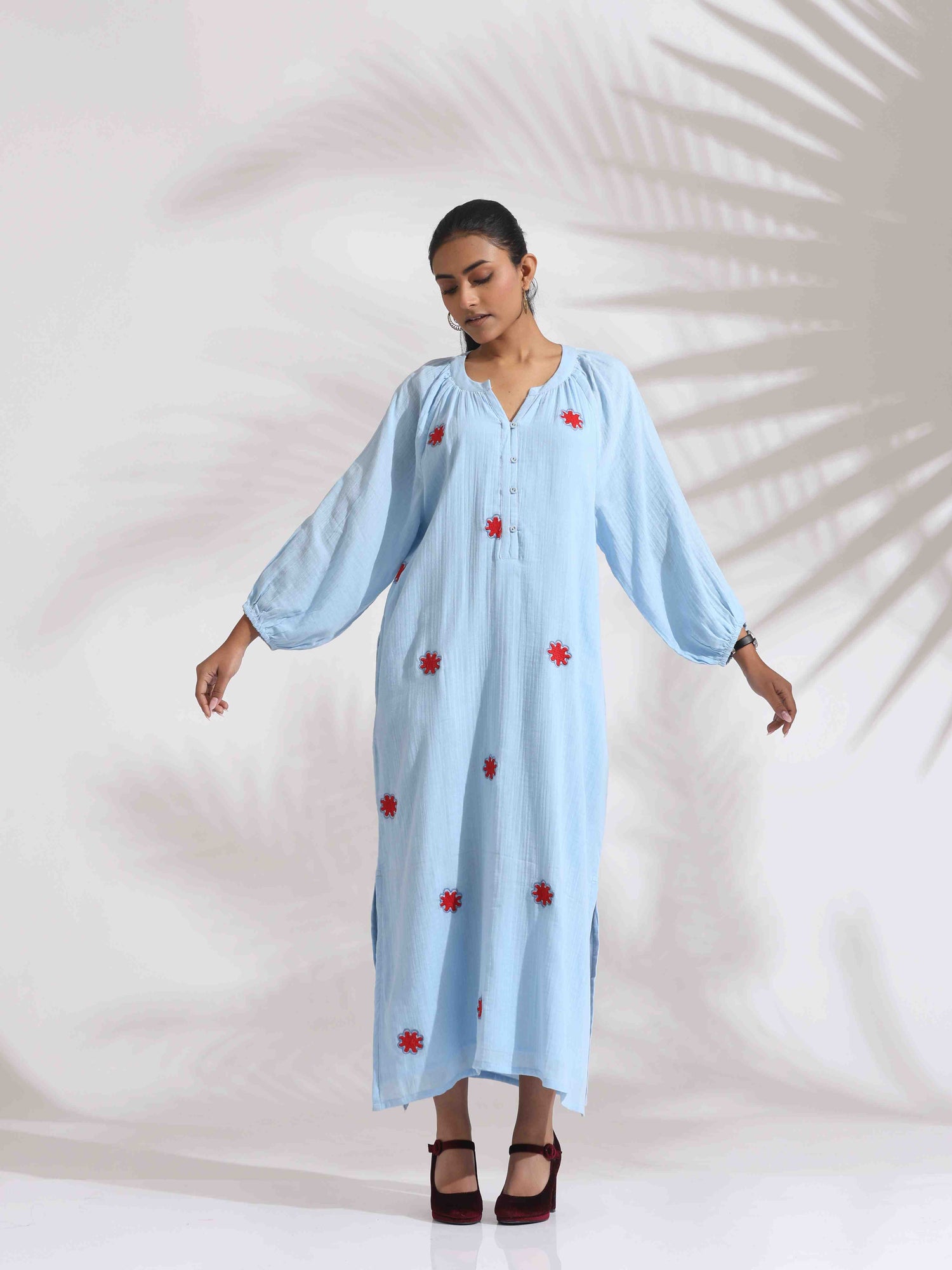 trueBrowns Blue Cotton Embroidered Dress