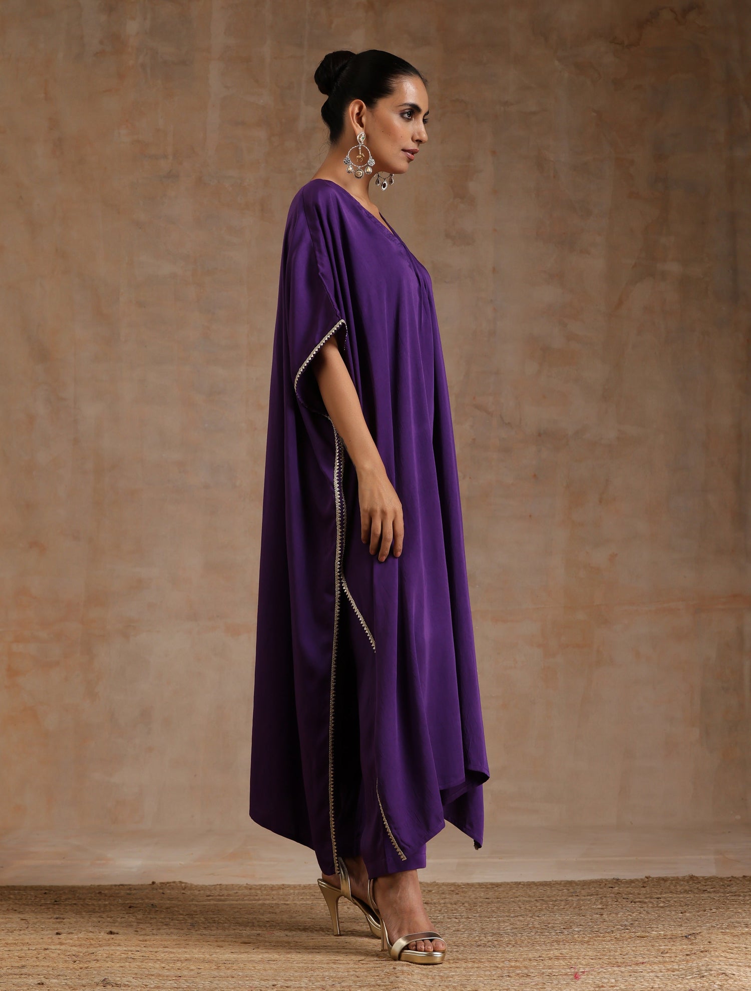 Violet Modal Satin Kaftan Kurta Set