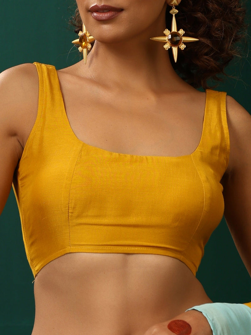 trueBrowns Mustard Muslin Silk Sleeveless Blouse