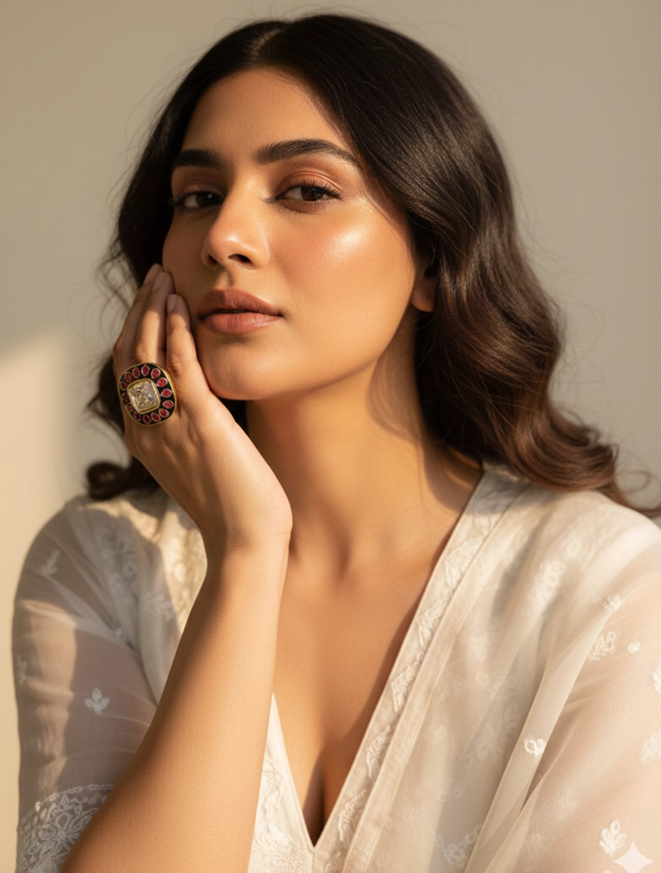 trueBrowns Pink Kundan Ring