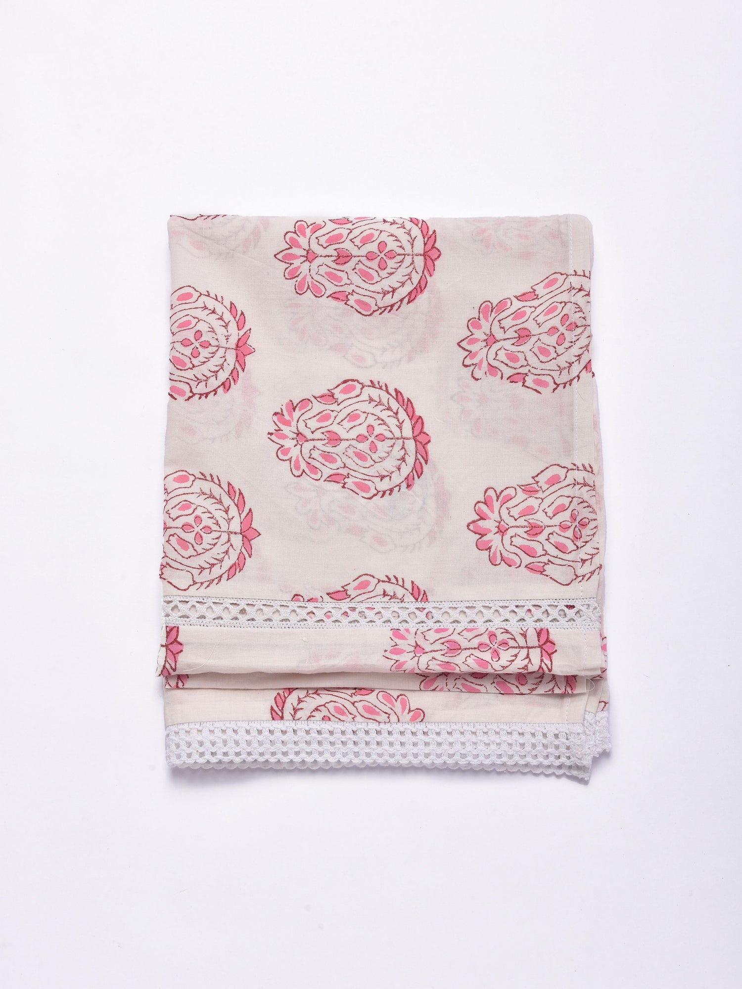 Pink Big Buta On White Print Cotton Stole
