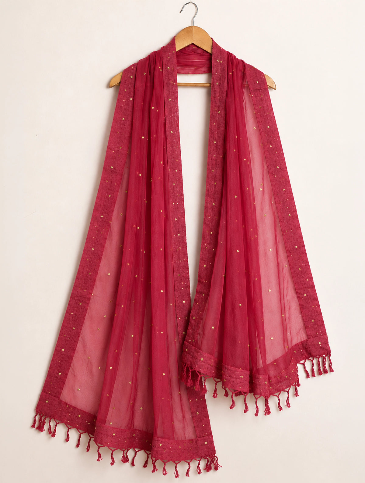 trueBrowns Red Organza Dupatta