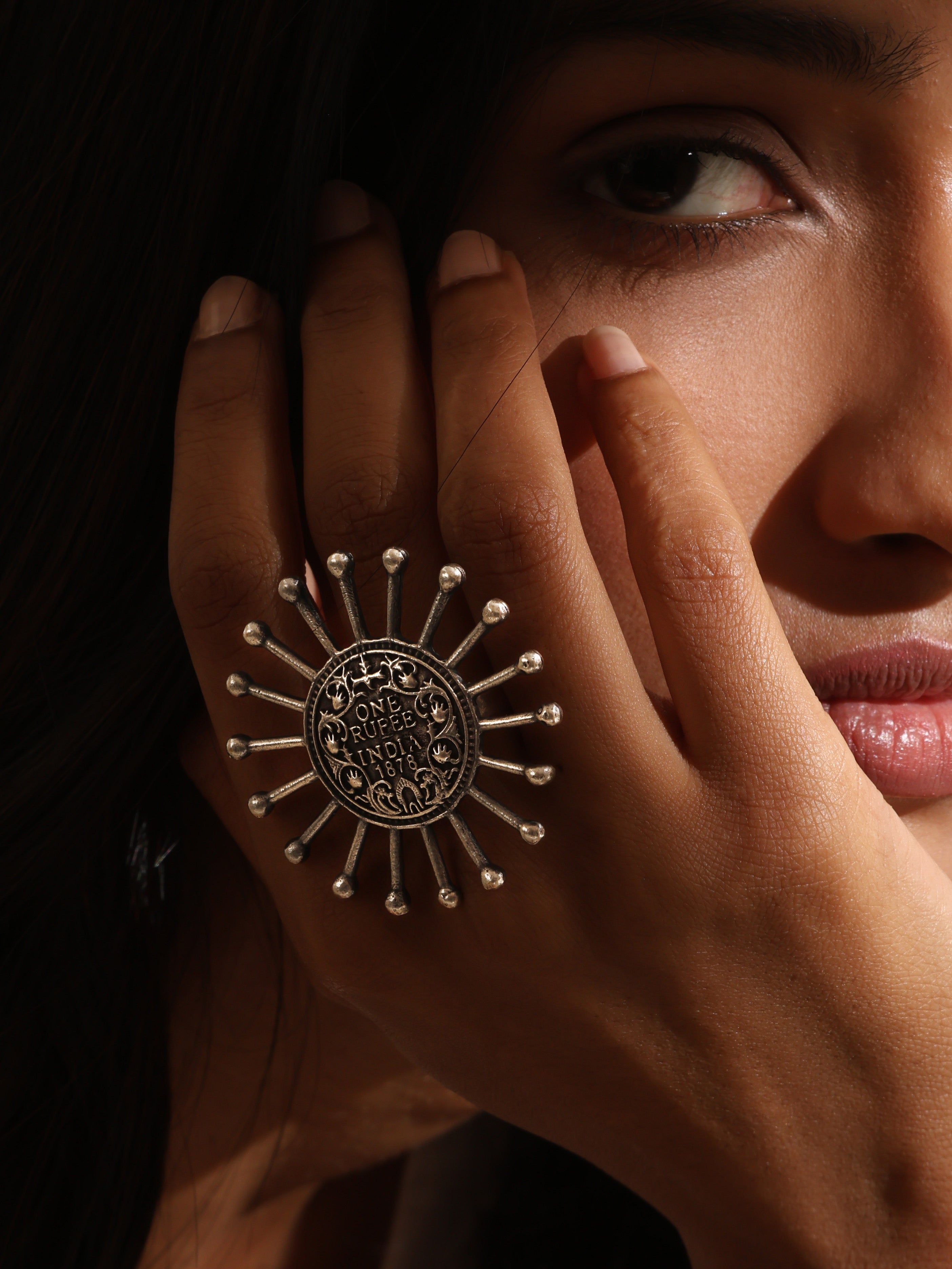 Silver-Plated Coin Detail Ring