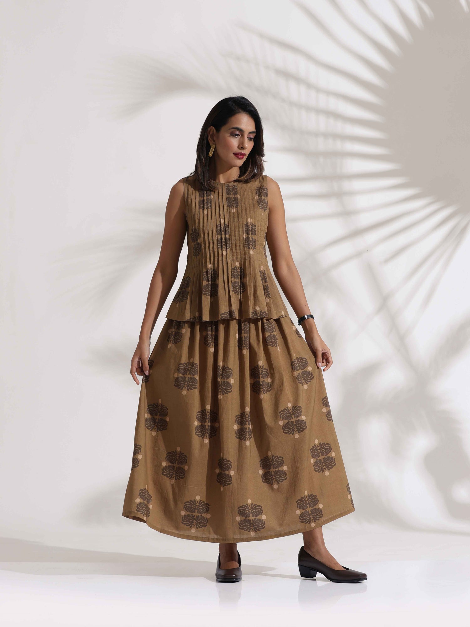 trueBrowns Beige Cotton Skirt Co-ord Set