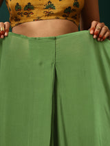trueBrowns Green Muslin Silk Ready To Wear Saree