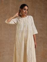 Ivory Gold Cotton Neck Pleat Kurta Set