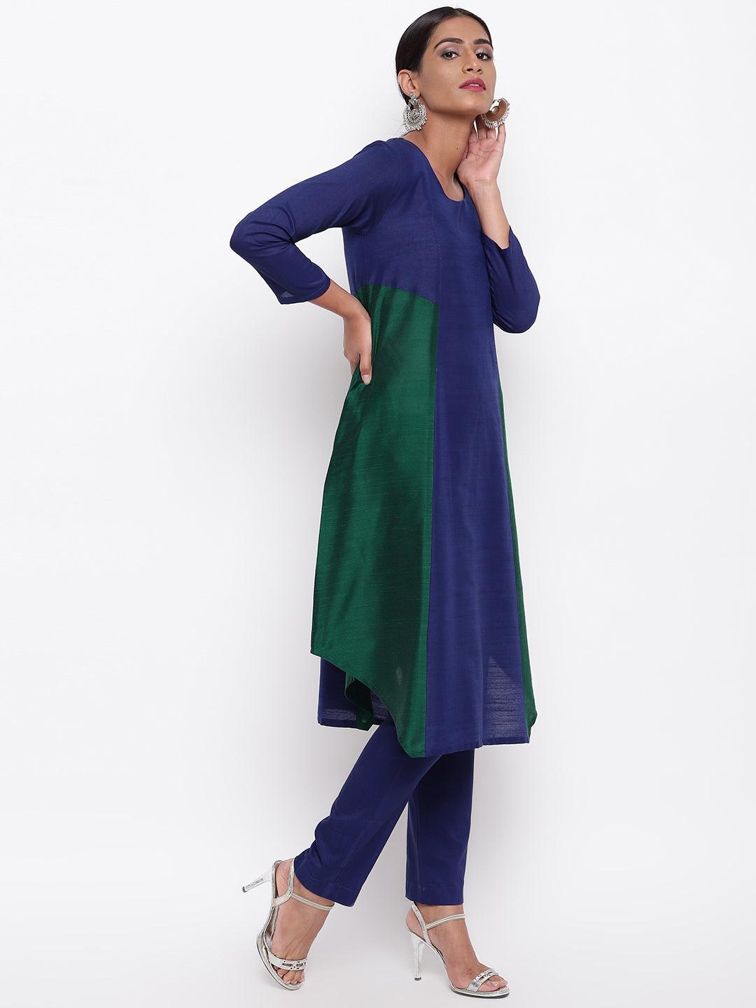 Silk Blend Panelled Kurta-Pant - trueBrowns