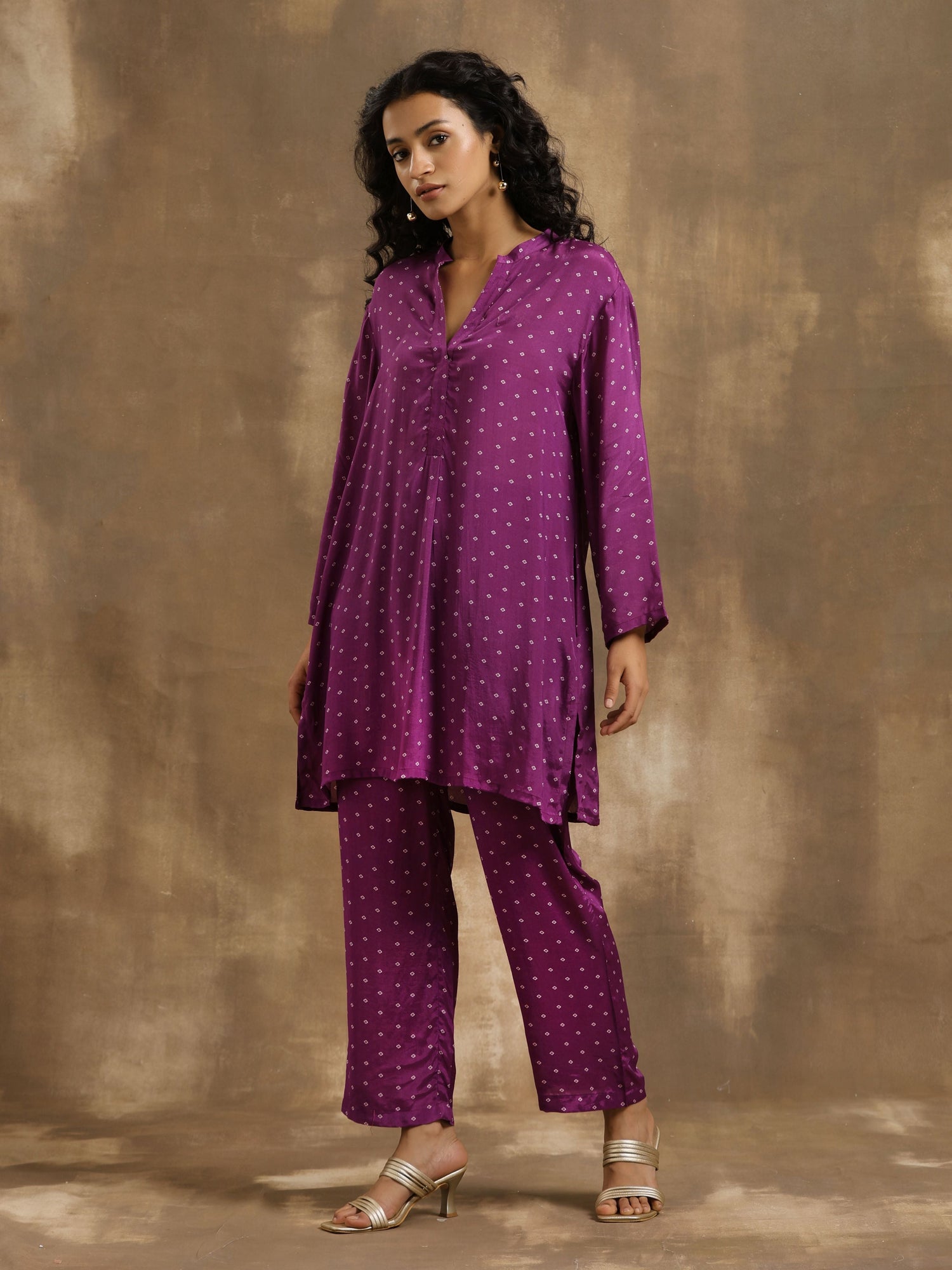 Purple Bandhani Printed Silk Co-Ord Set