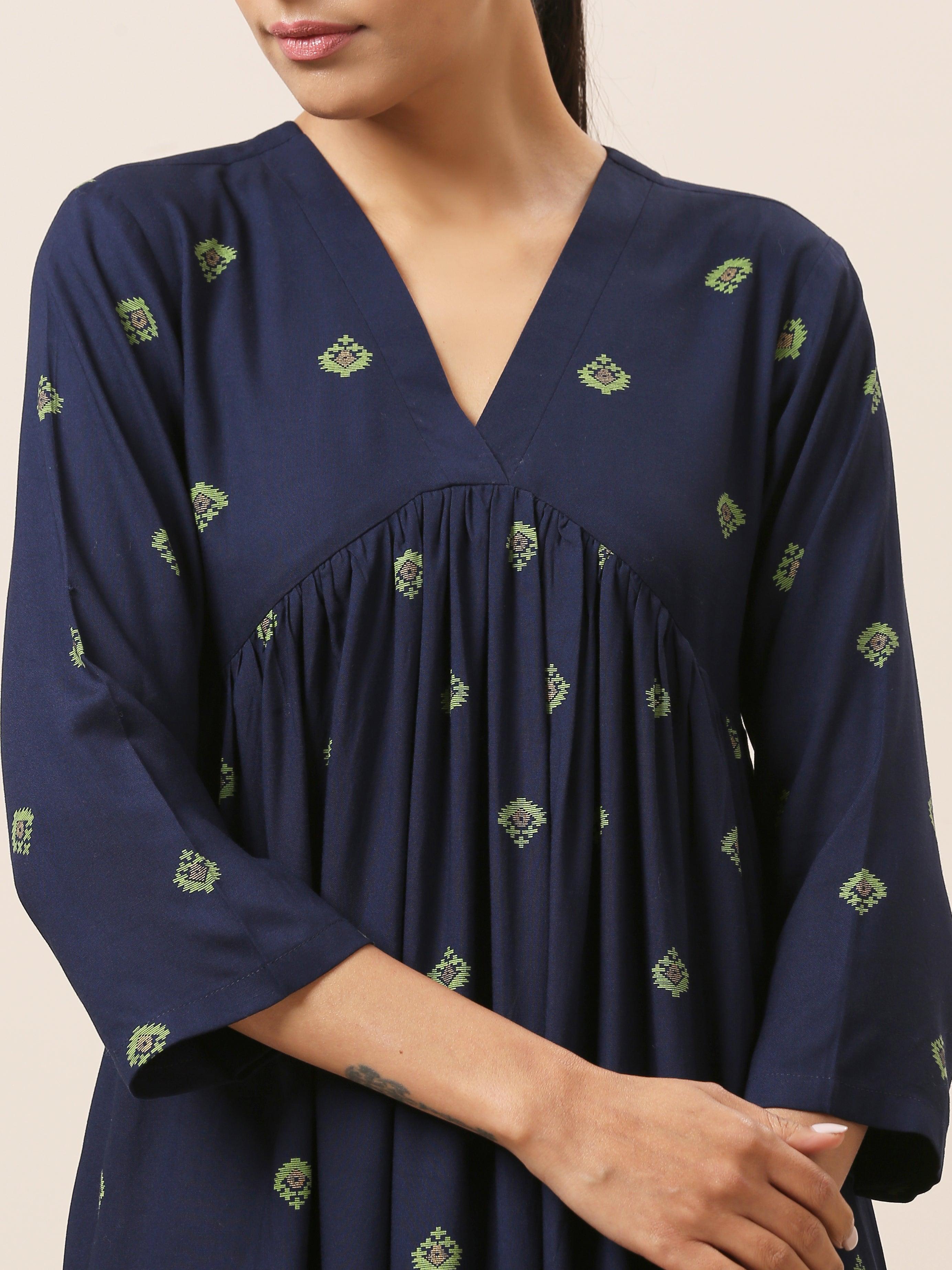 Cotton Blue Printed Slit Kurta Pant Set - trueBrowns