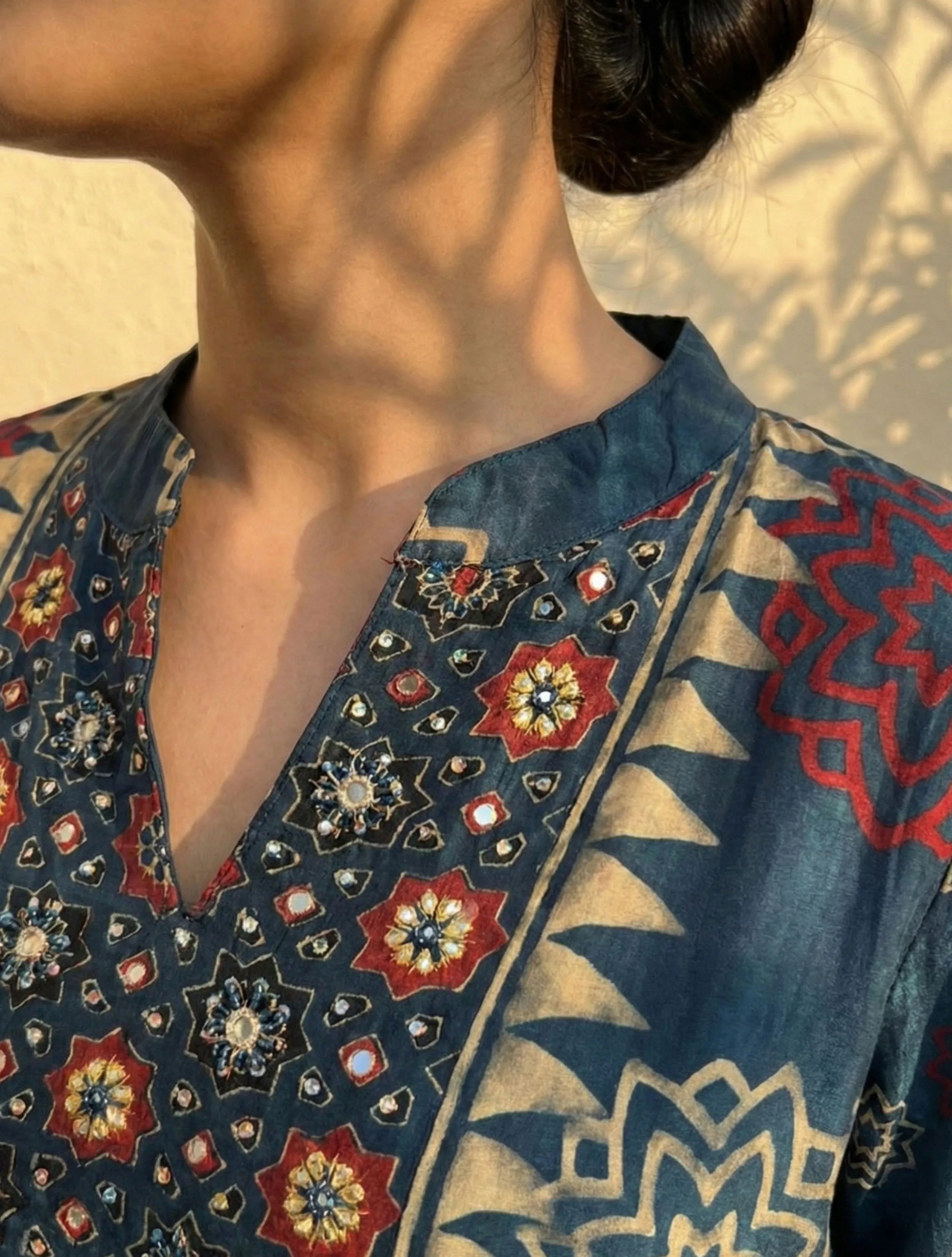 trueBrowns Blue Printed A-Line Kurta Pant Set