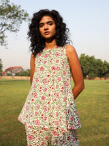 White Cotton Block Print Sleeveless Co-Ord set - trueBrowns