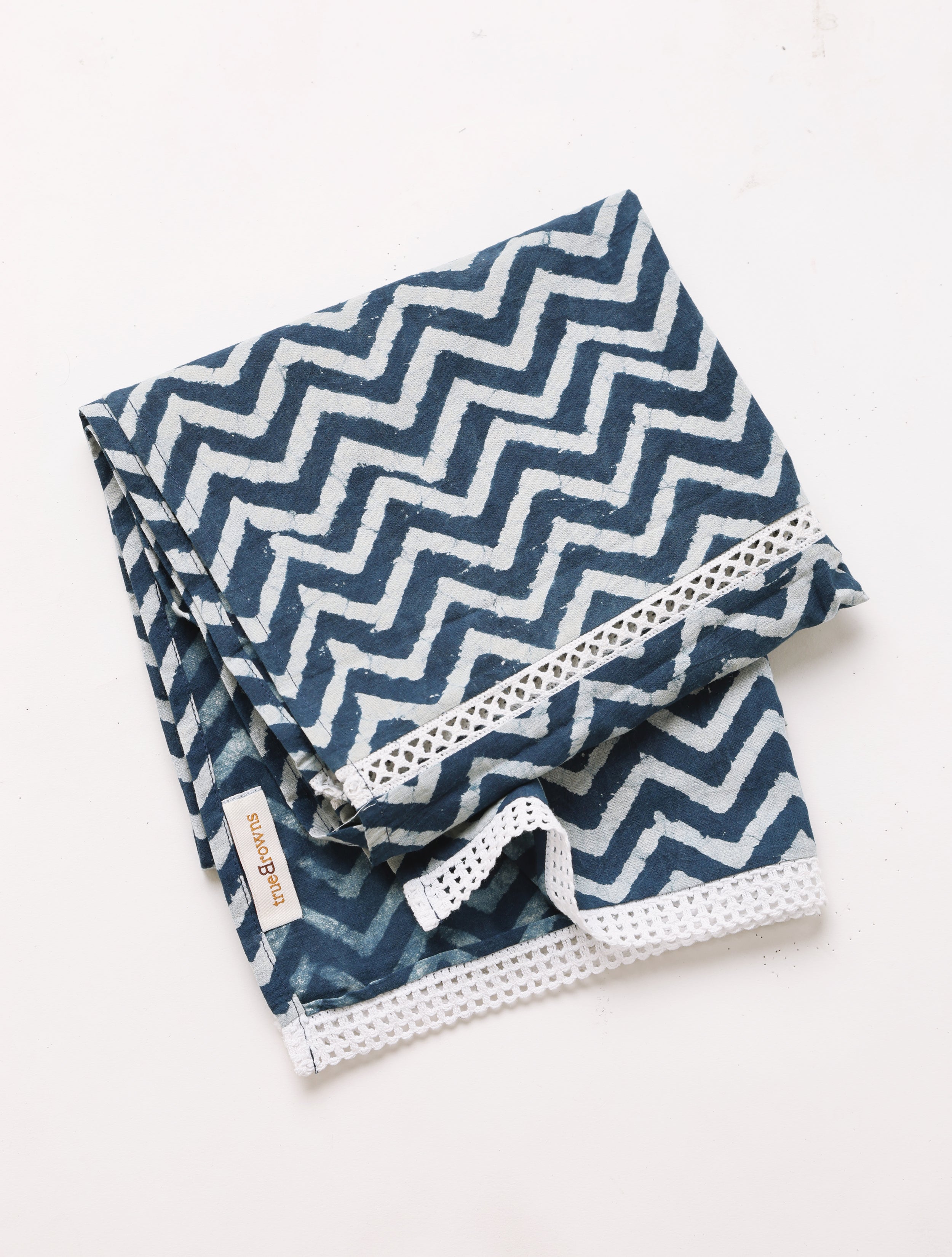 Indigo Zig-Zag Print Cotton Stole