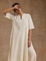 Ivory Gold Cotton Relaxed High-Low Kurta Set