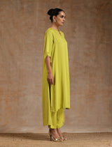 Lime Modal Satin High-Low Relax Kurta Set