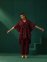 trueBrowns Wine Diamond Viscose Silk Co-ord Set