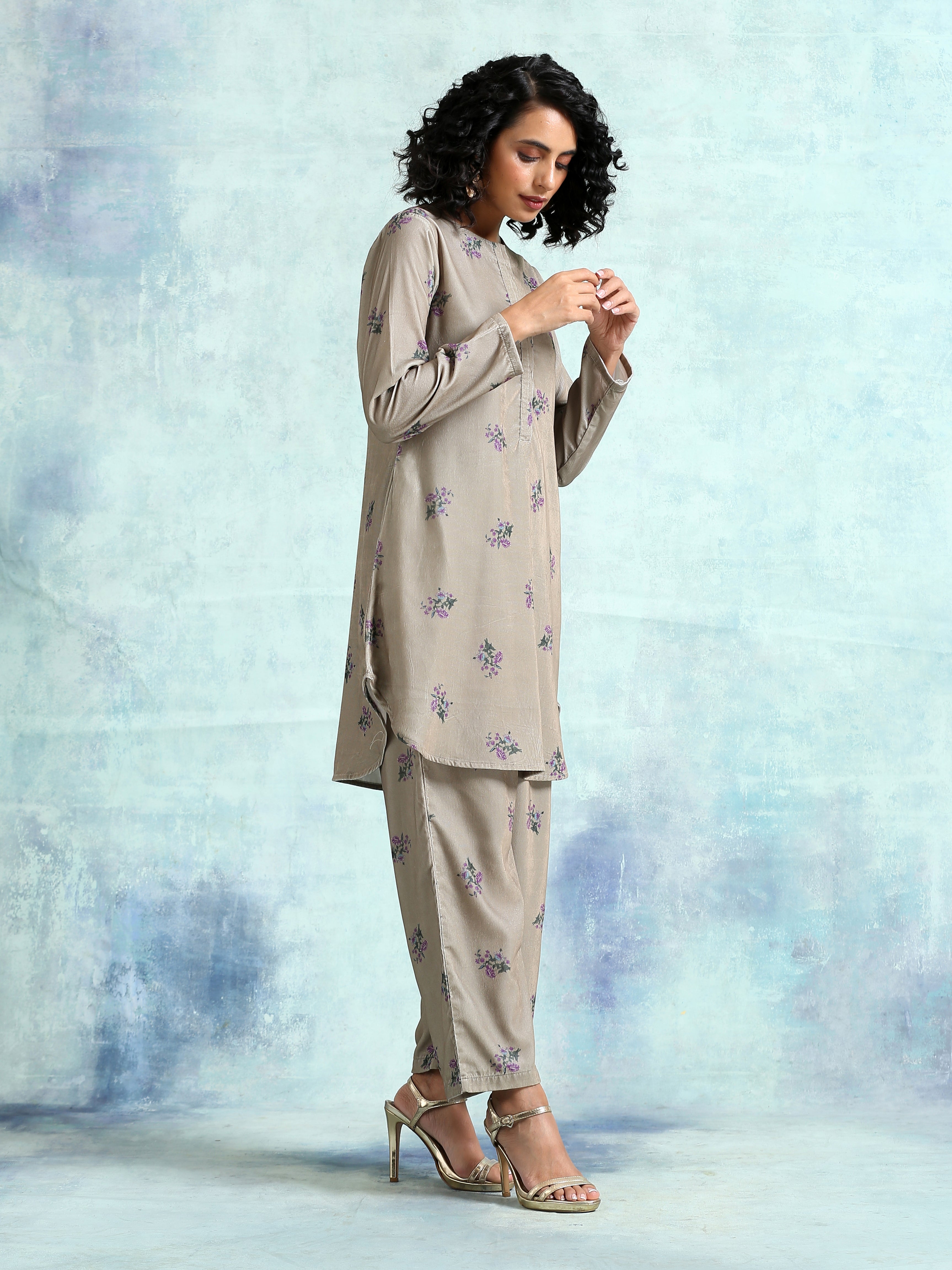 Sage Printed Velvet Co-Ord Set