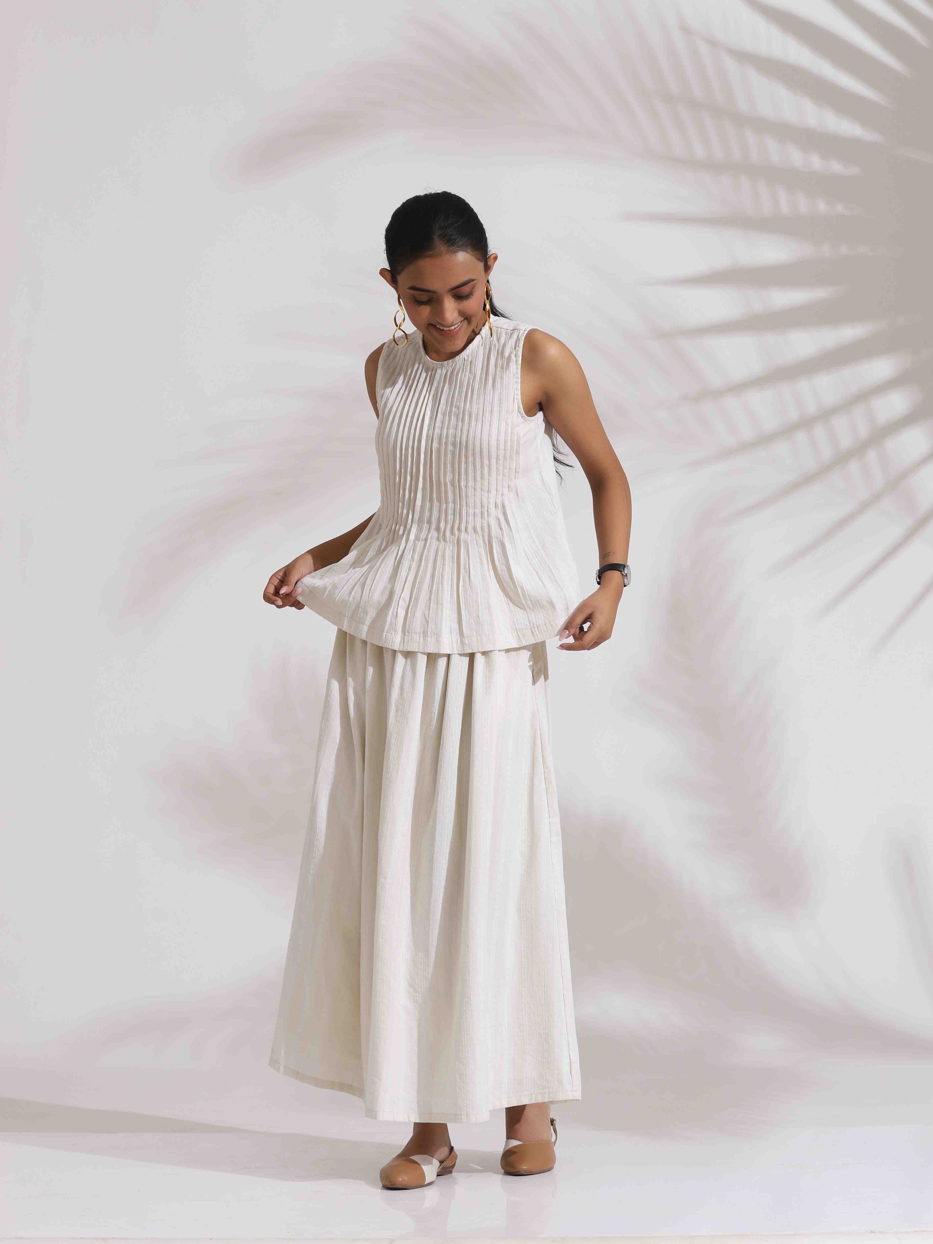 trueBrowns Off-White Cotton Skirt Co-ord Set