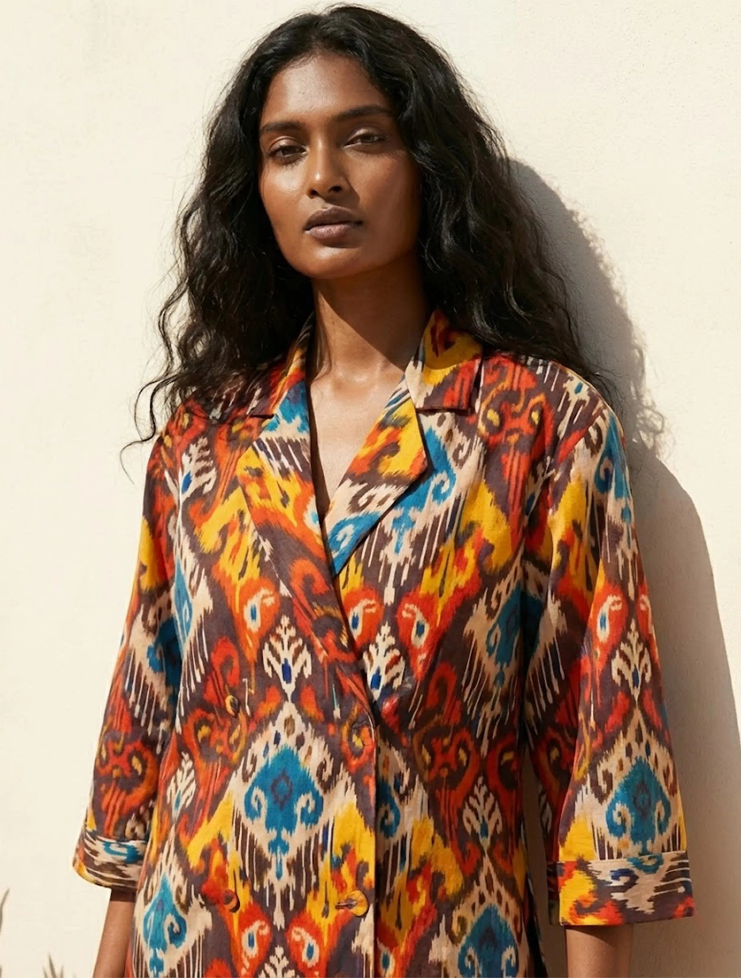 trueBrowns Multicolour Ikat Print Cotton Poplin Blazer Co-Ord Set