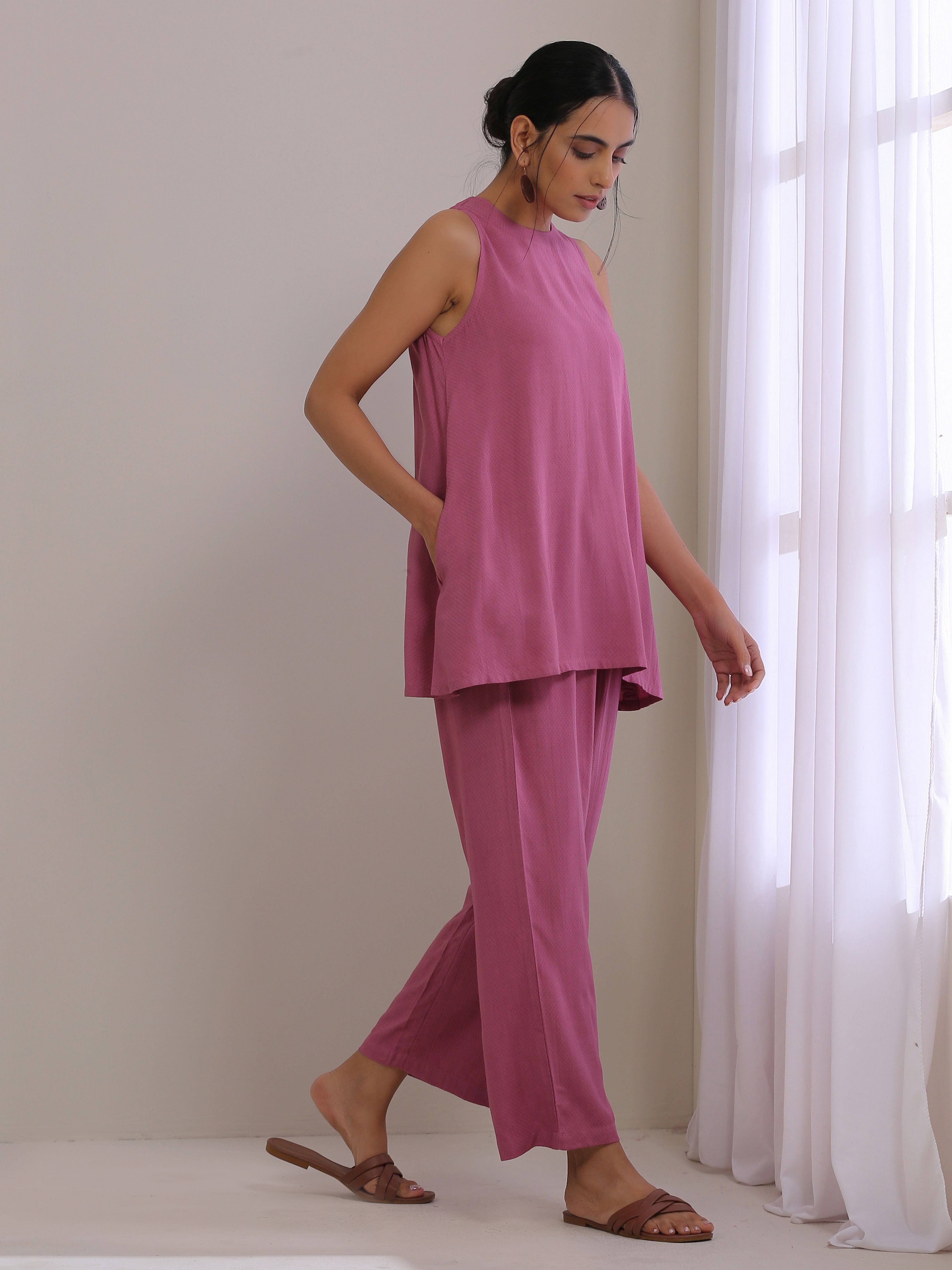 Onion Pink Dobby Sleeveless Short Co-Ord Set