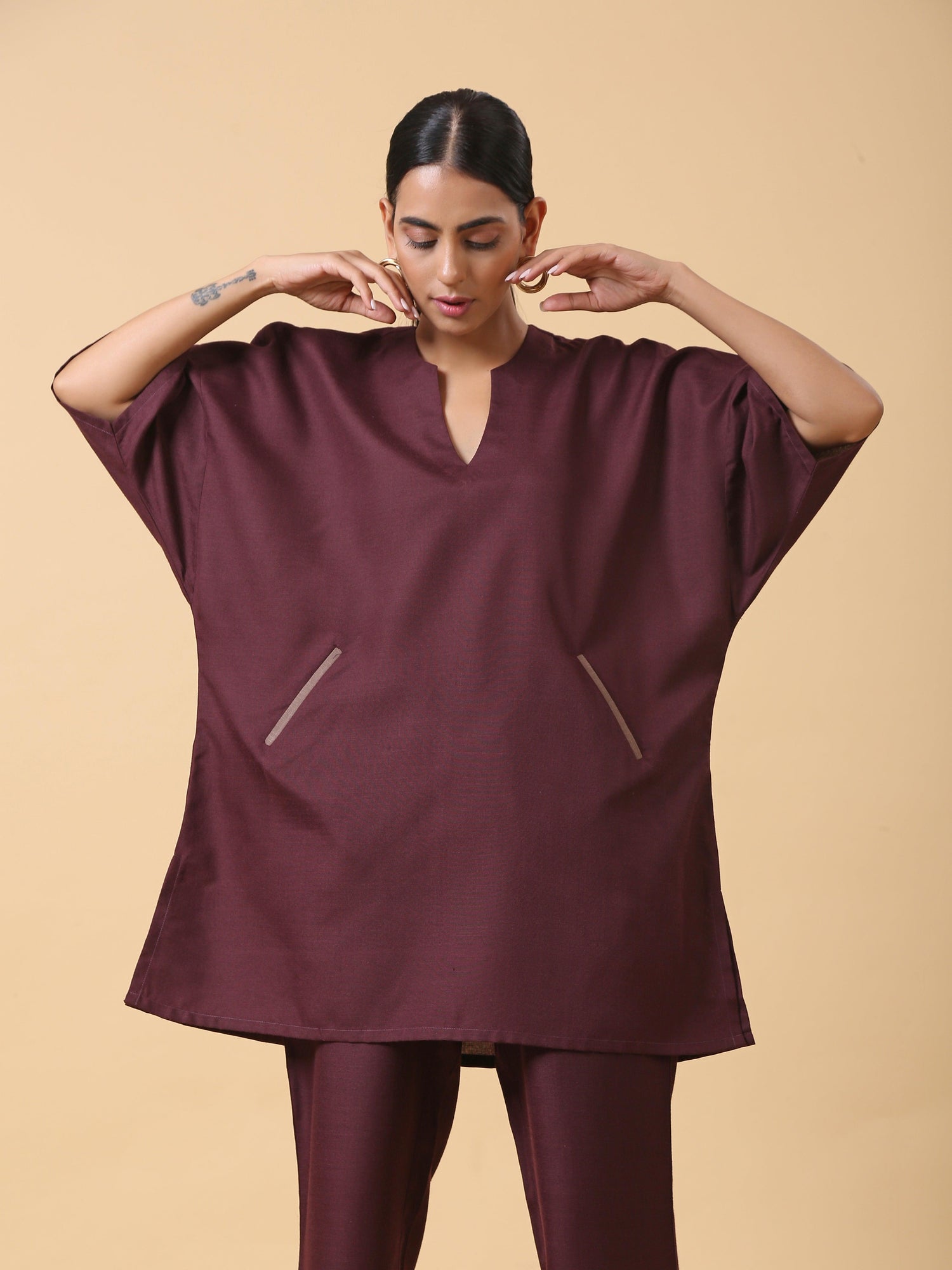 Cotton Linen Purple Boxy Fit Co-Ord Set - trueBrowns