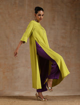 Lime Modal Neck Pleat Kurta Set