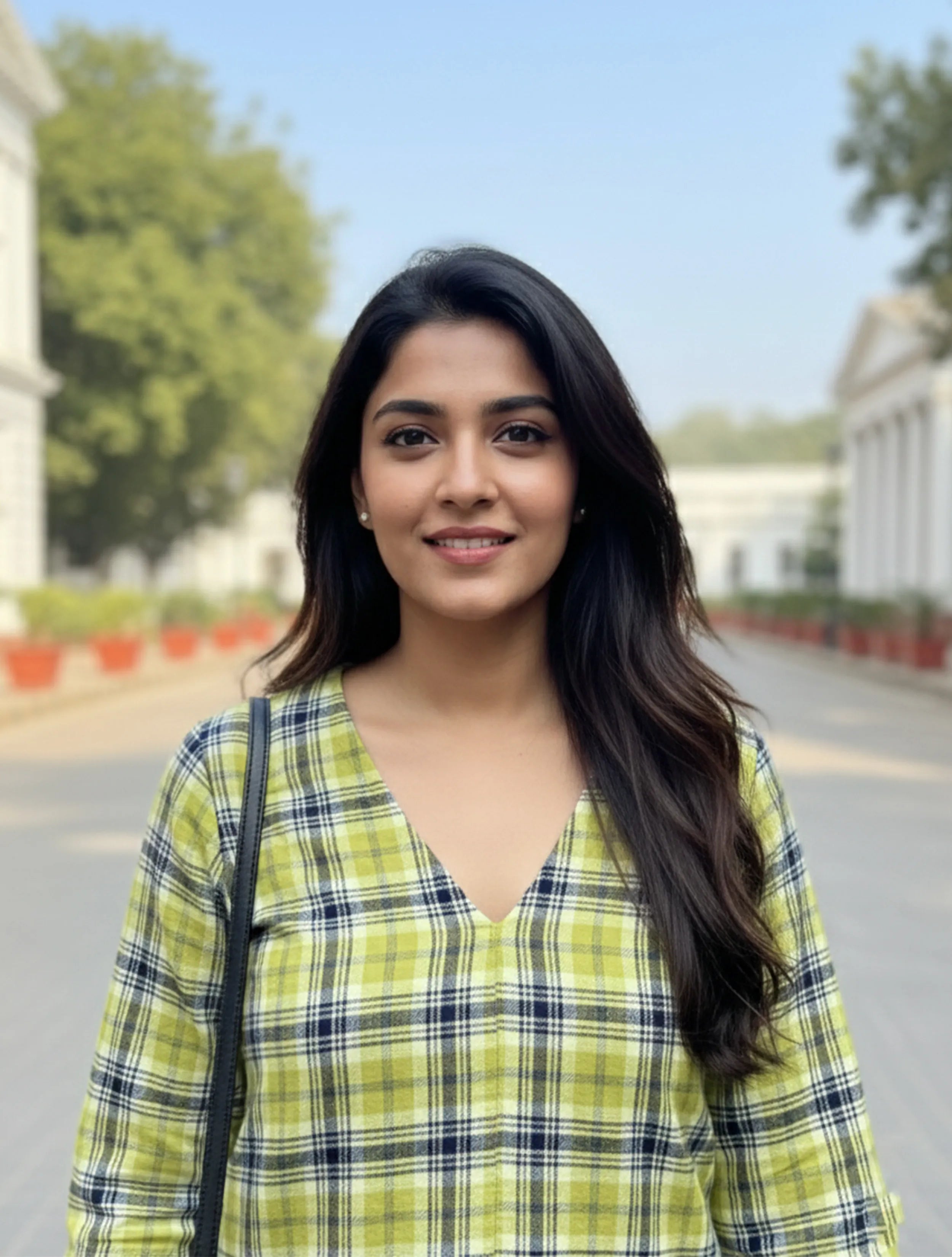 trueBrowns Lime Check High Slit Kurta