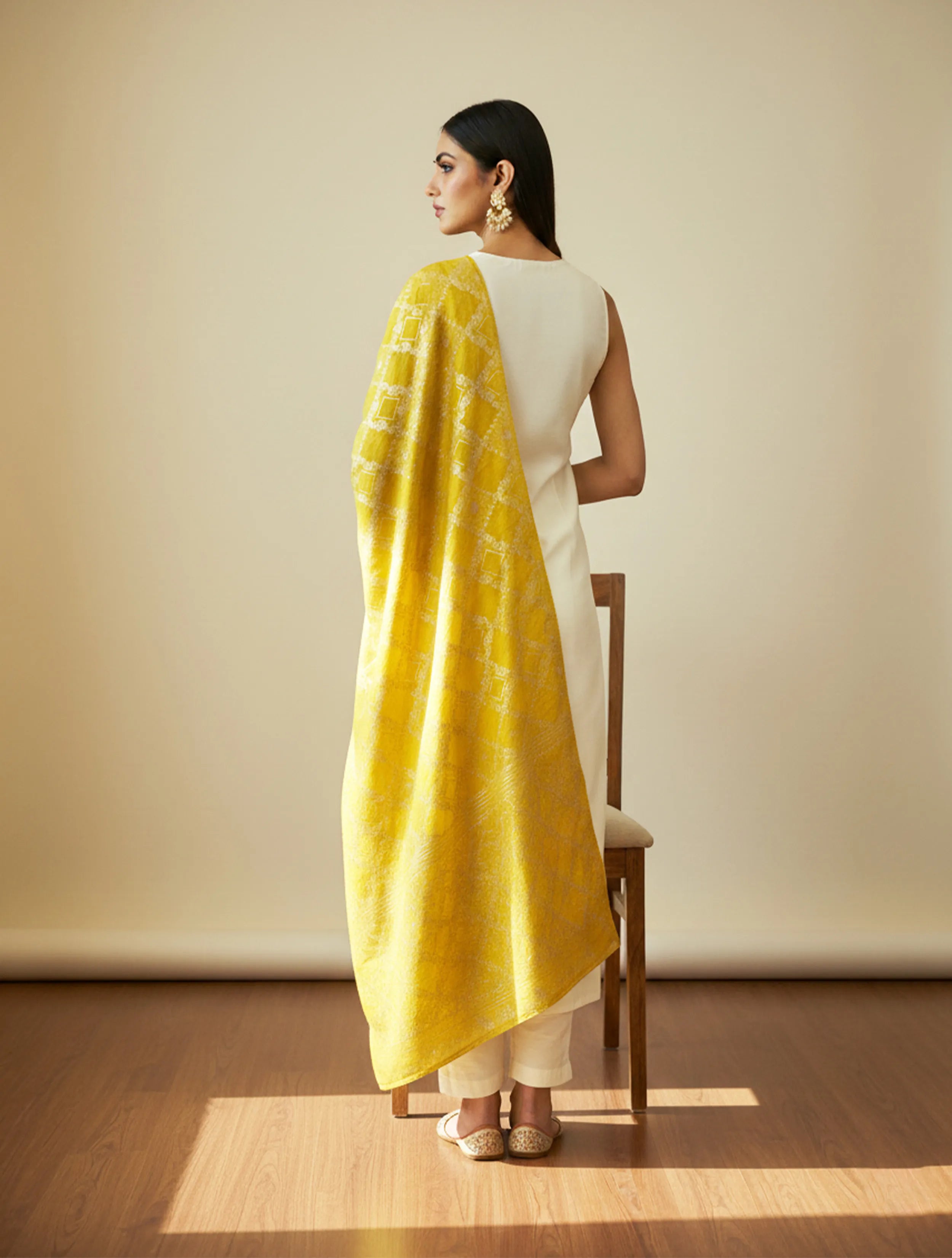 trueBrowns Lime Diamond Brocade Dupatta