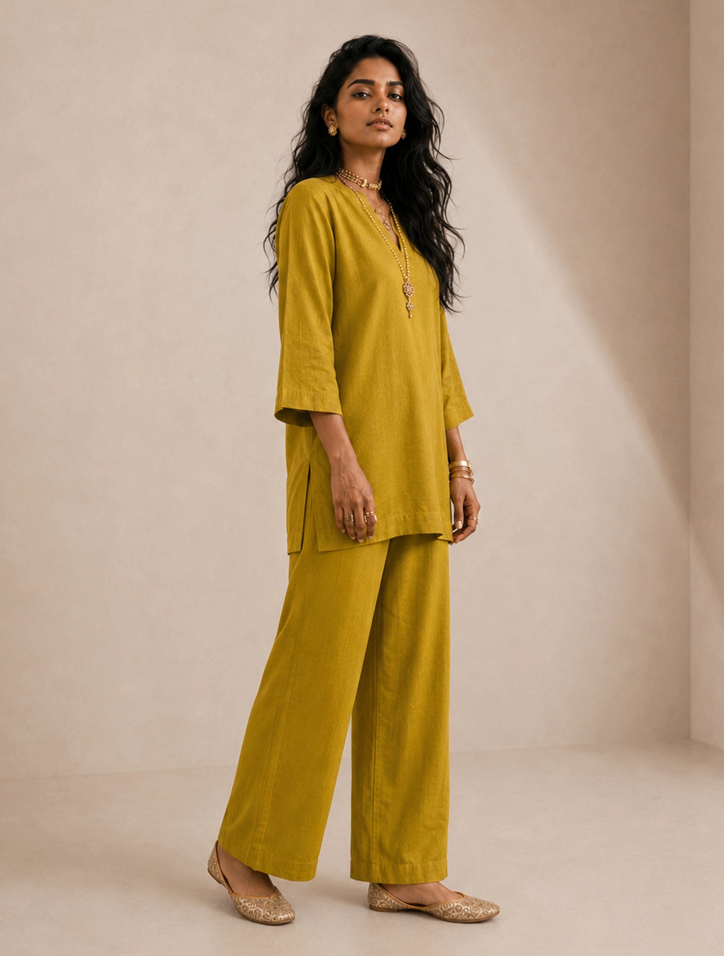trueBrowns Lime Solid Viscose Co-Ord Set