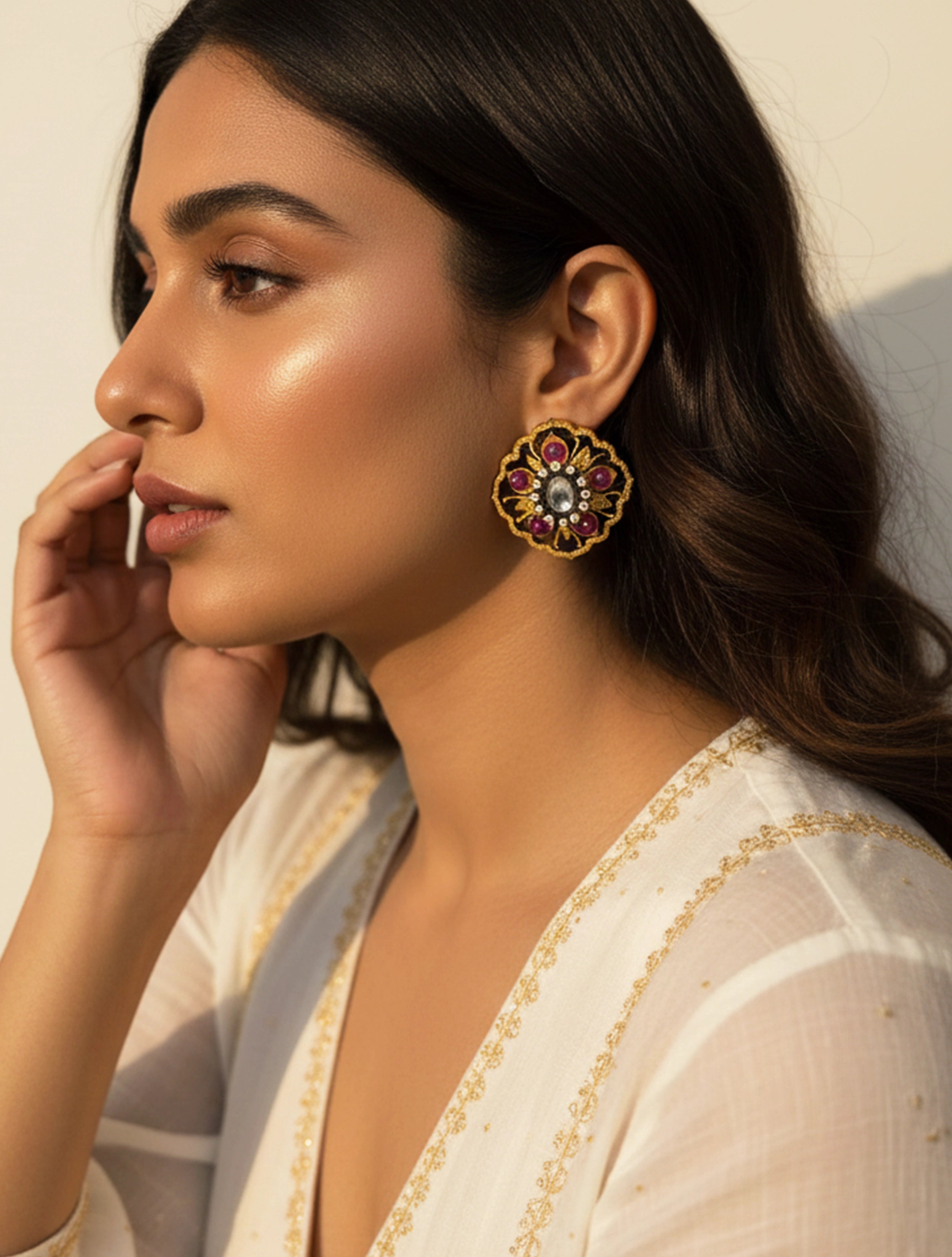 trueBrowns Royal Floral Studs Earrings