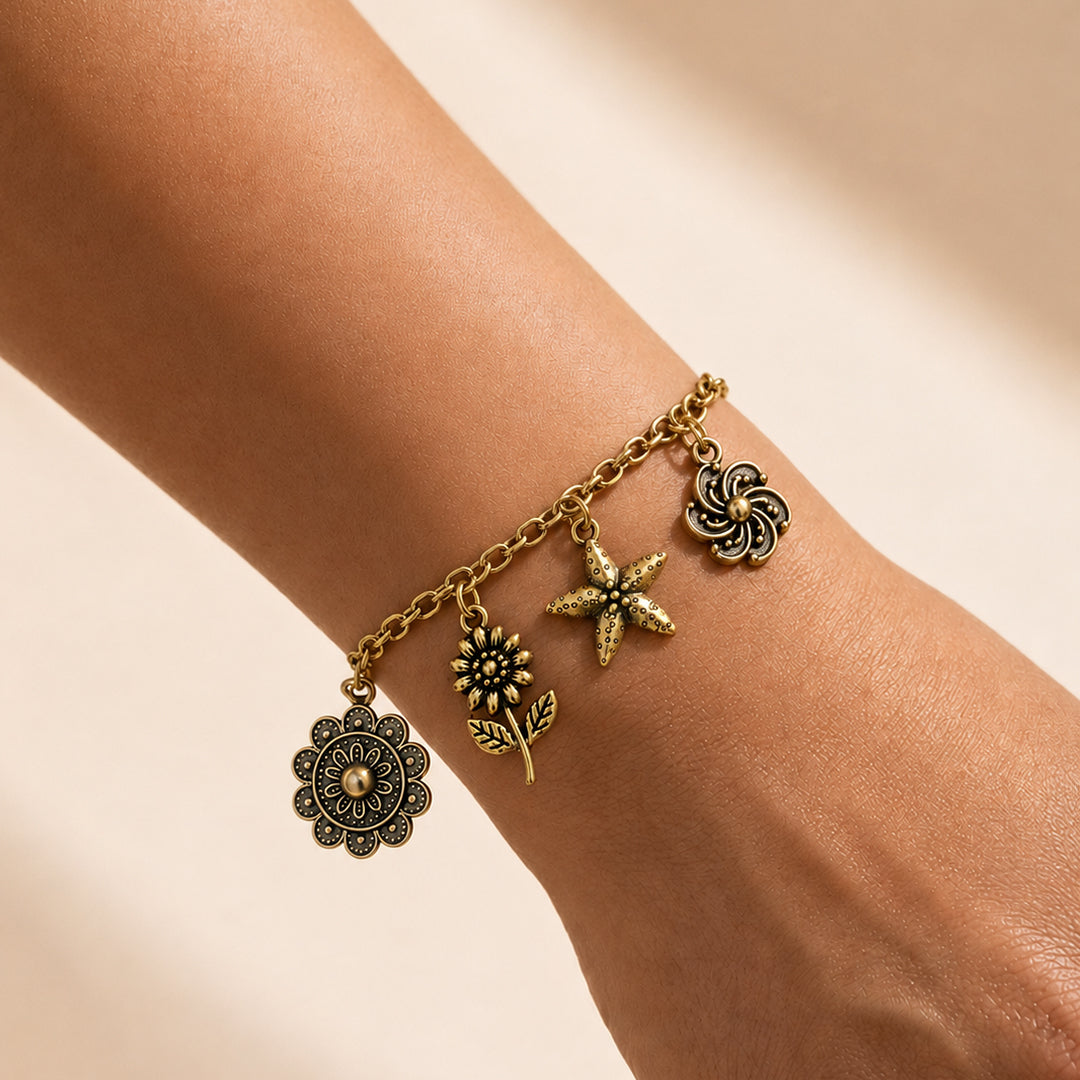 trueBrowns Multi Charm Bracelet Rakhi (Golden)