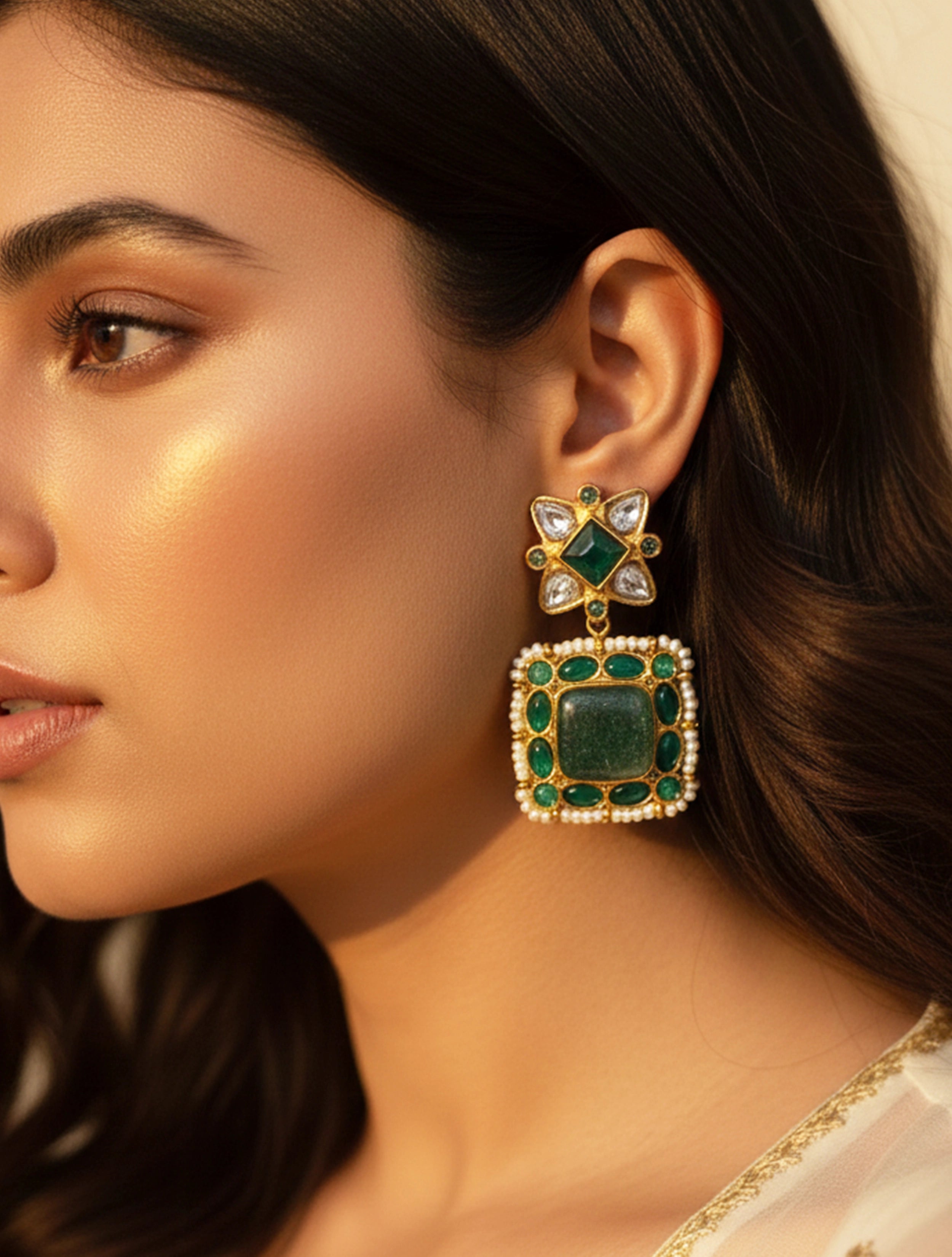 trueBrowns Kundan Blossom Dangler Earrings